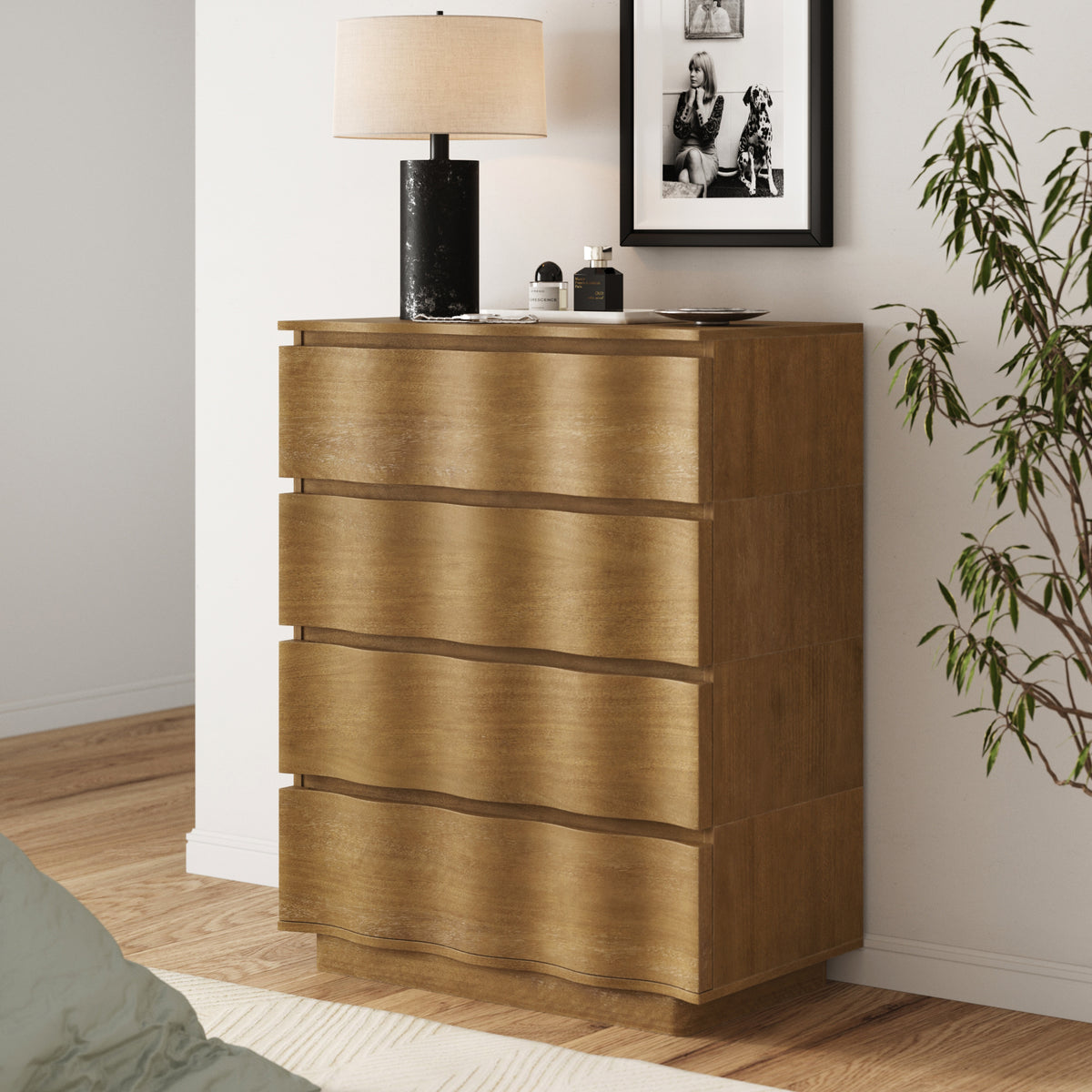 Modern Wood Stackable 4-Drawer Wavy Dresser Light Brown - Nathan James