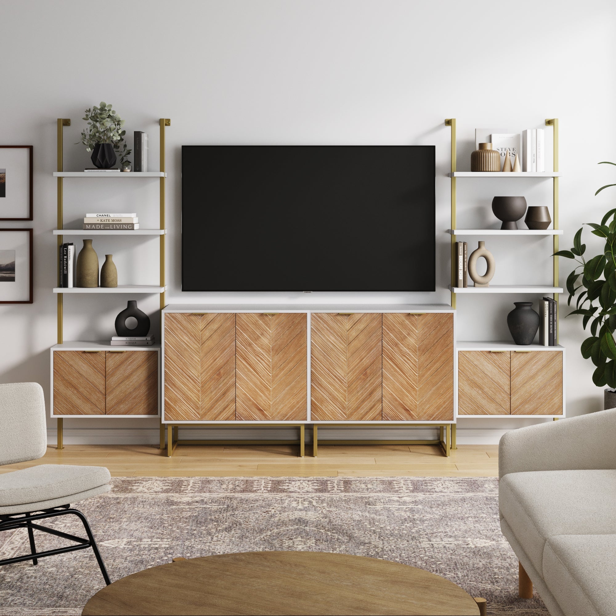 Wood Herringbone Entertainment Center Unit