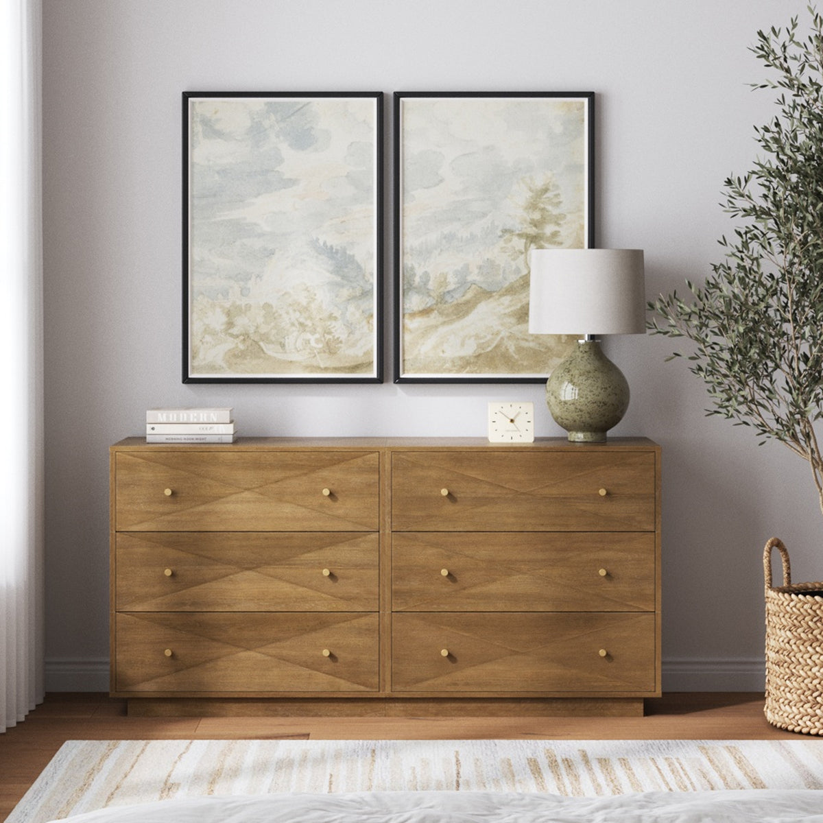 Modern Wood 6-Drawer Geometric Dresser Light Brown - Nathan James