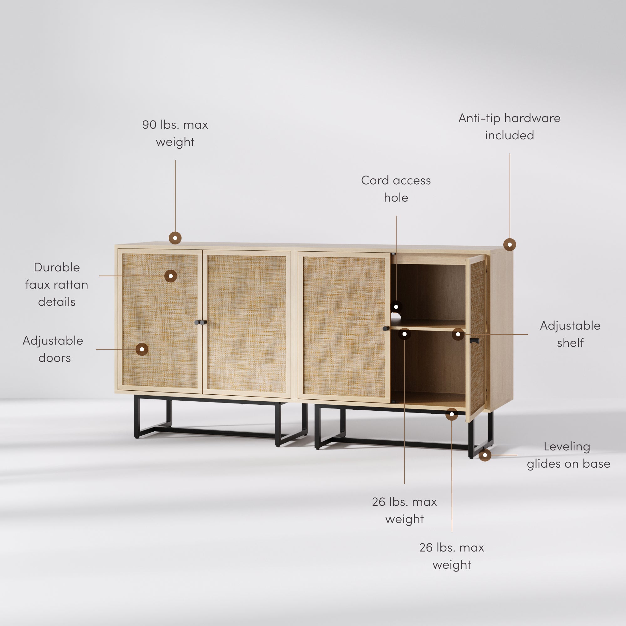 Kova Credenza Rattan Oak Set of 2 | Nathan James