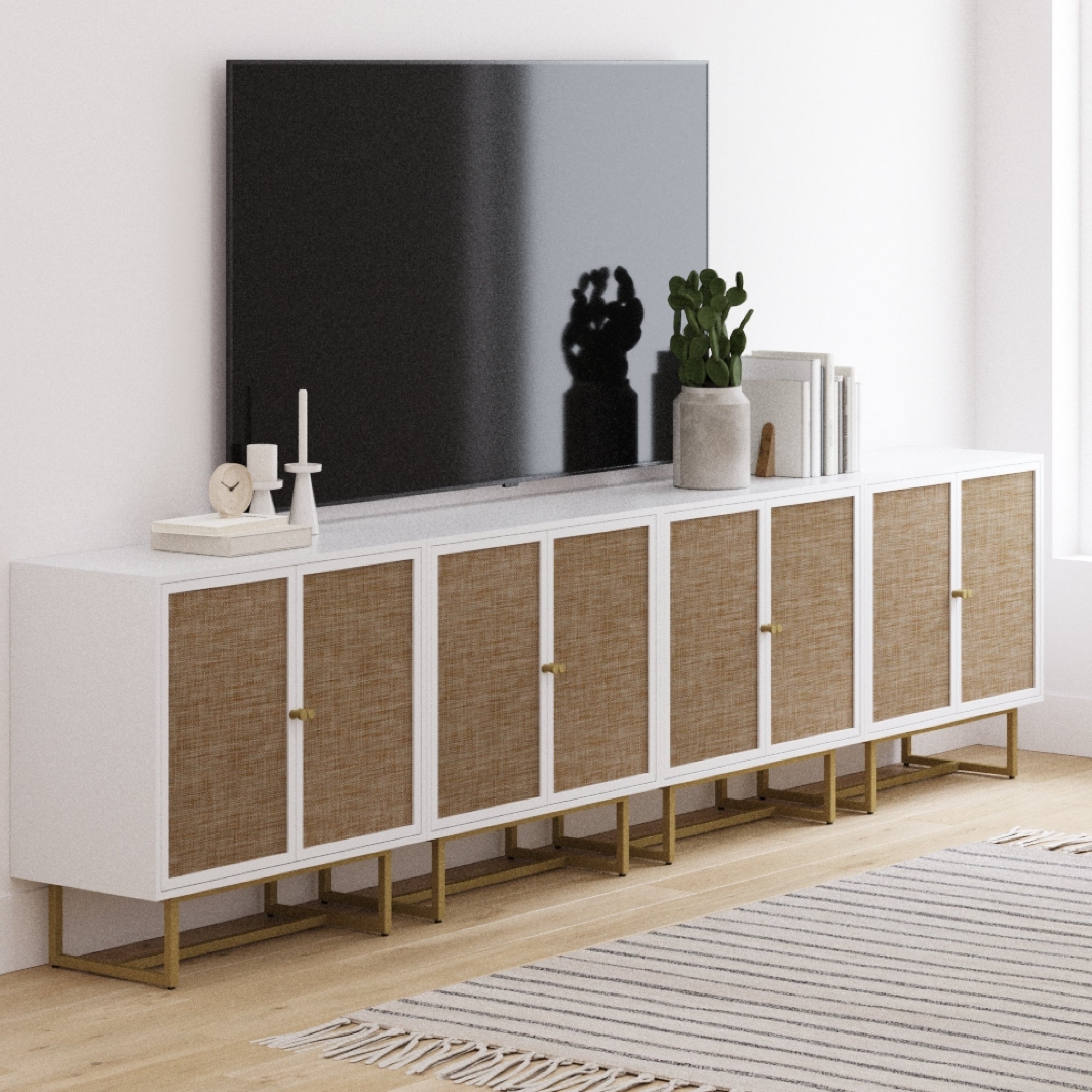 Boho Kova Rattan Wood Matte White Sideboard Set of 4 | Nathan James