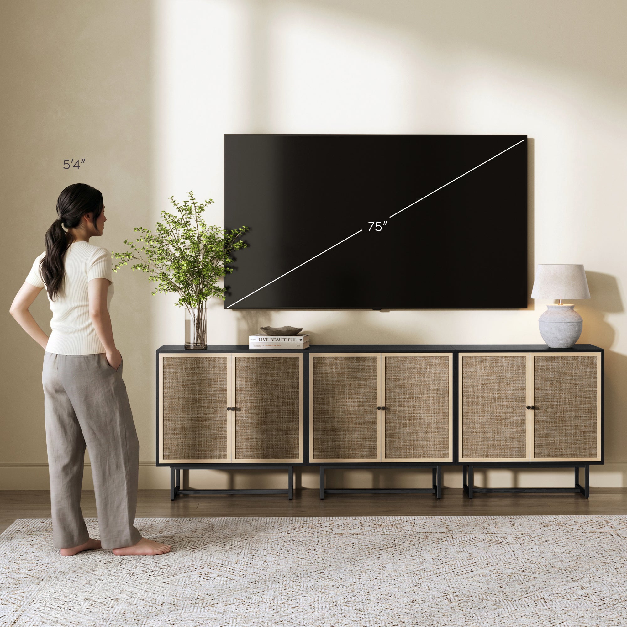 Kova Credenza Rattan Black Set of 3 | Nathan James
