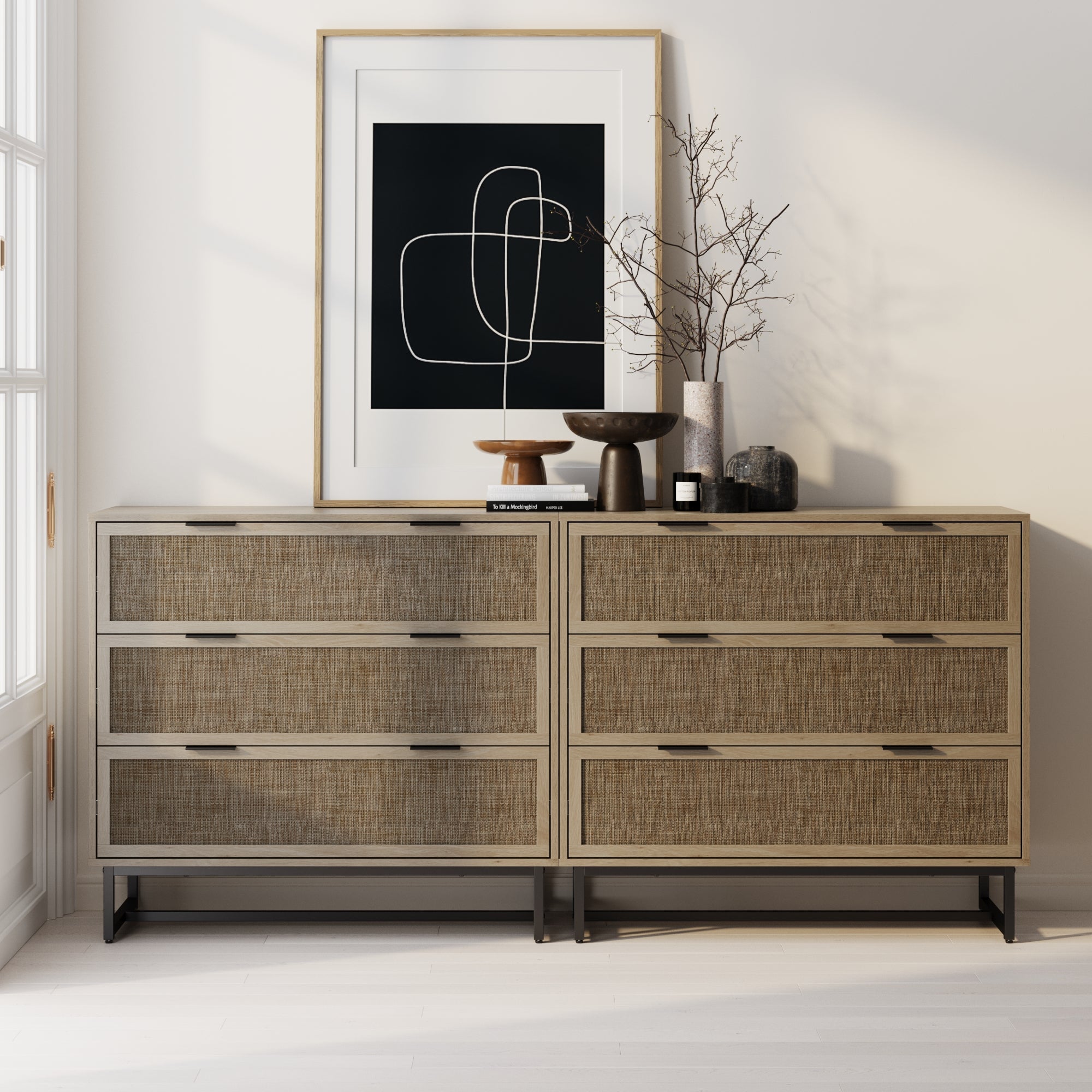 Rattan & Wood Dressers Light Oak (Set of 2) - Thumbnail 4