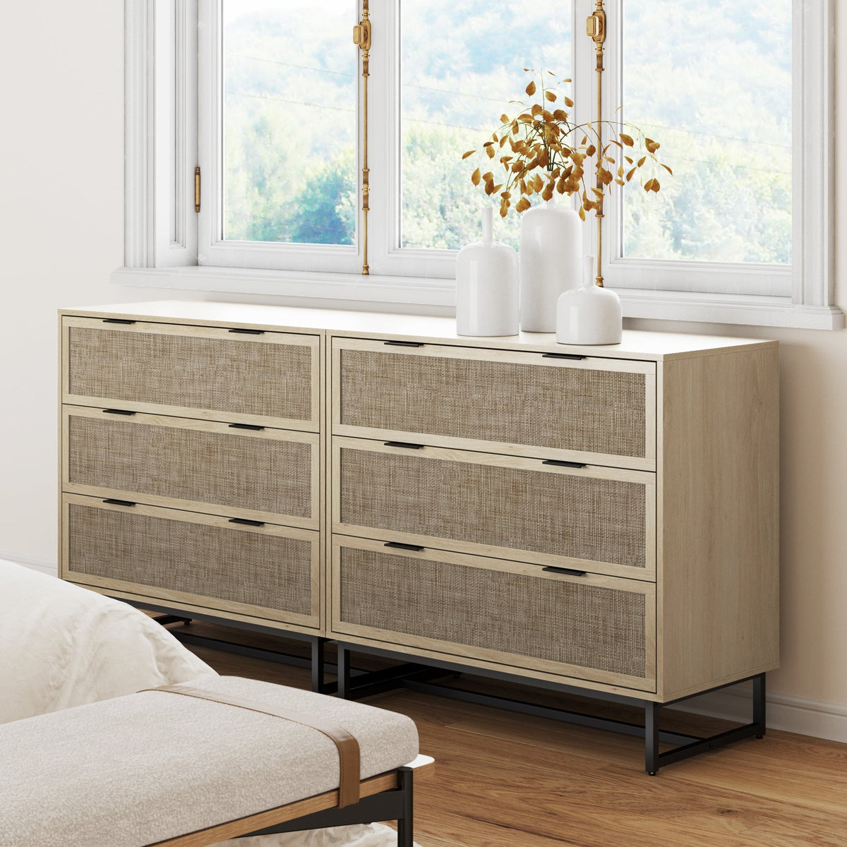 Nathan James Set of 2 Kova Rattan Dresser Oak