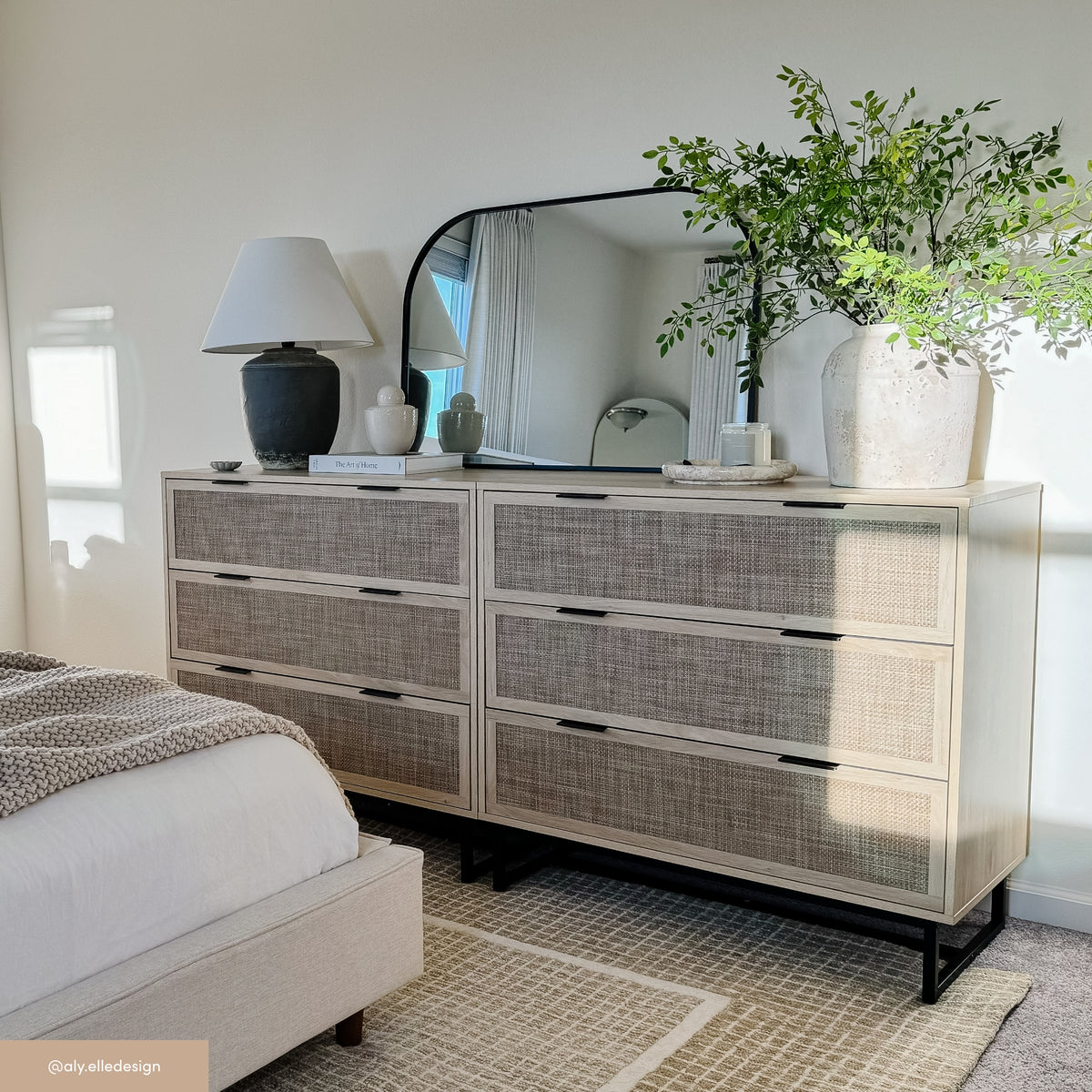 Rattan, Wood & Metal 3-Drawer Large Dresser Oak (Set of 3) Rattan, Wood & Metal 3-Drawer Large Dresser Oak (Set of 3)