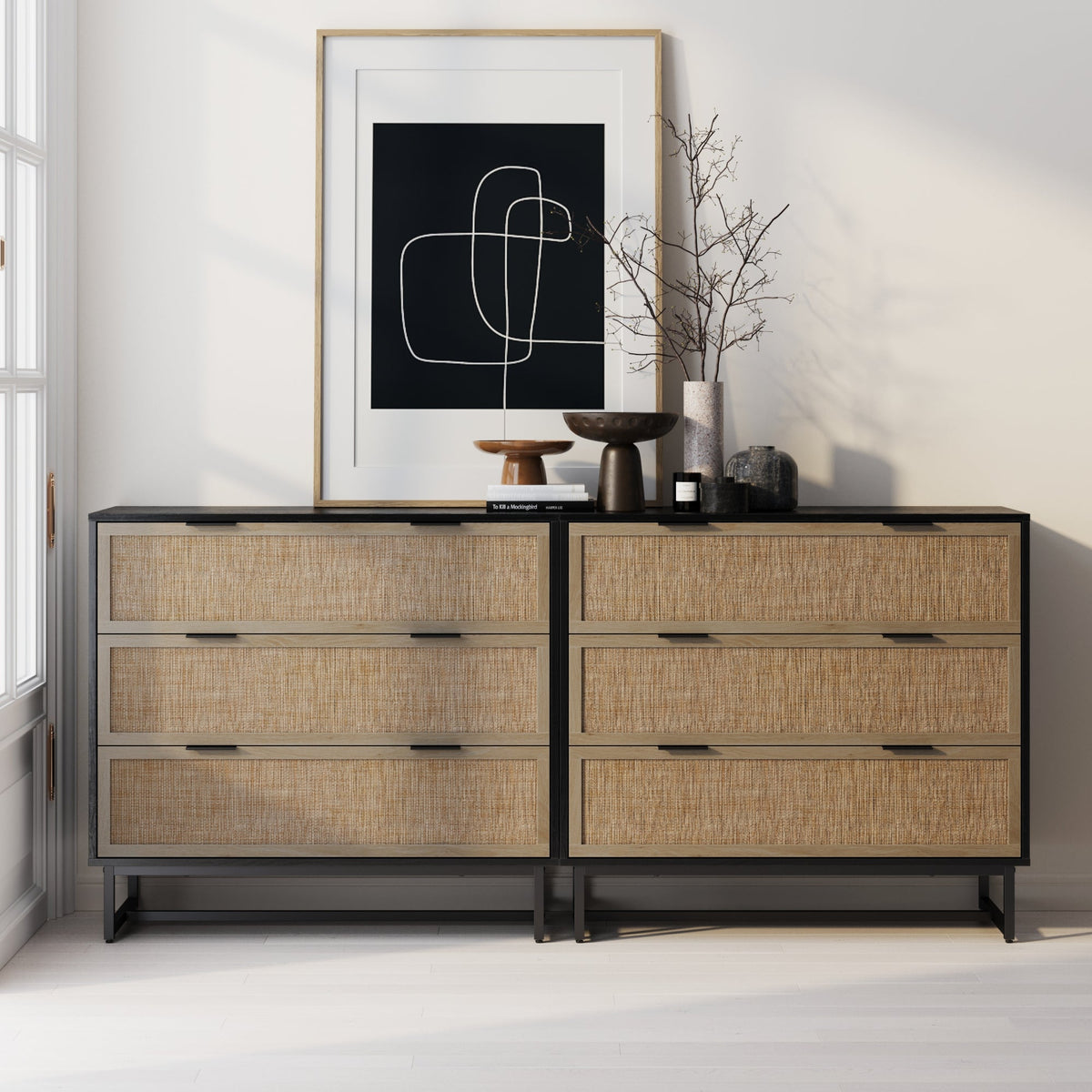 rattan dresser black Christine - 6 Drawer Dresser