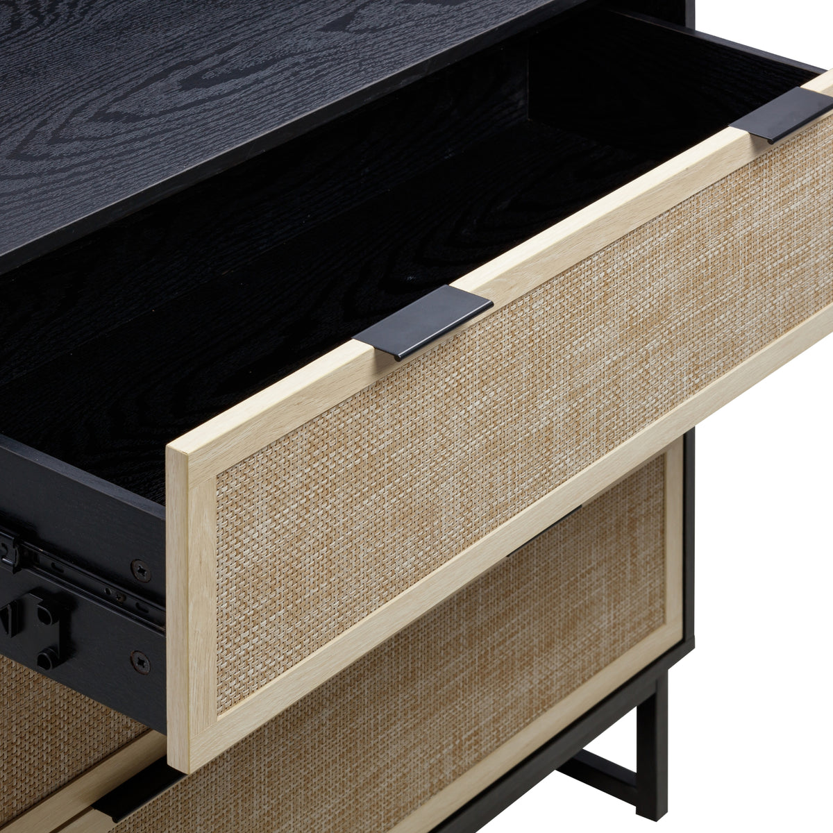 Rattan, Wood & Metal 3-Drawer Dressers Black (Set of 3)