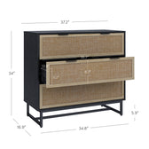 Kova Rattan, Wood & Metal 3-Drawer Dresser Black