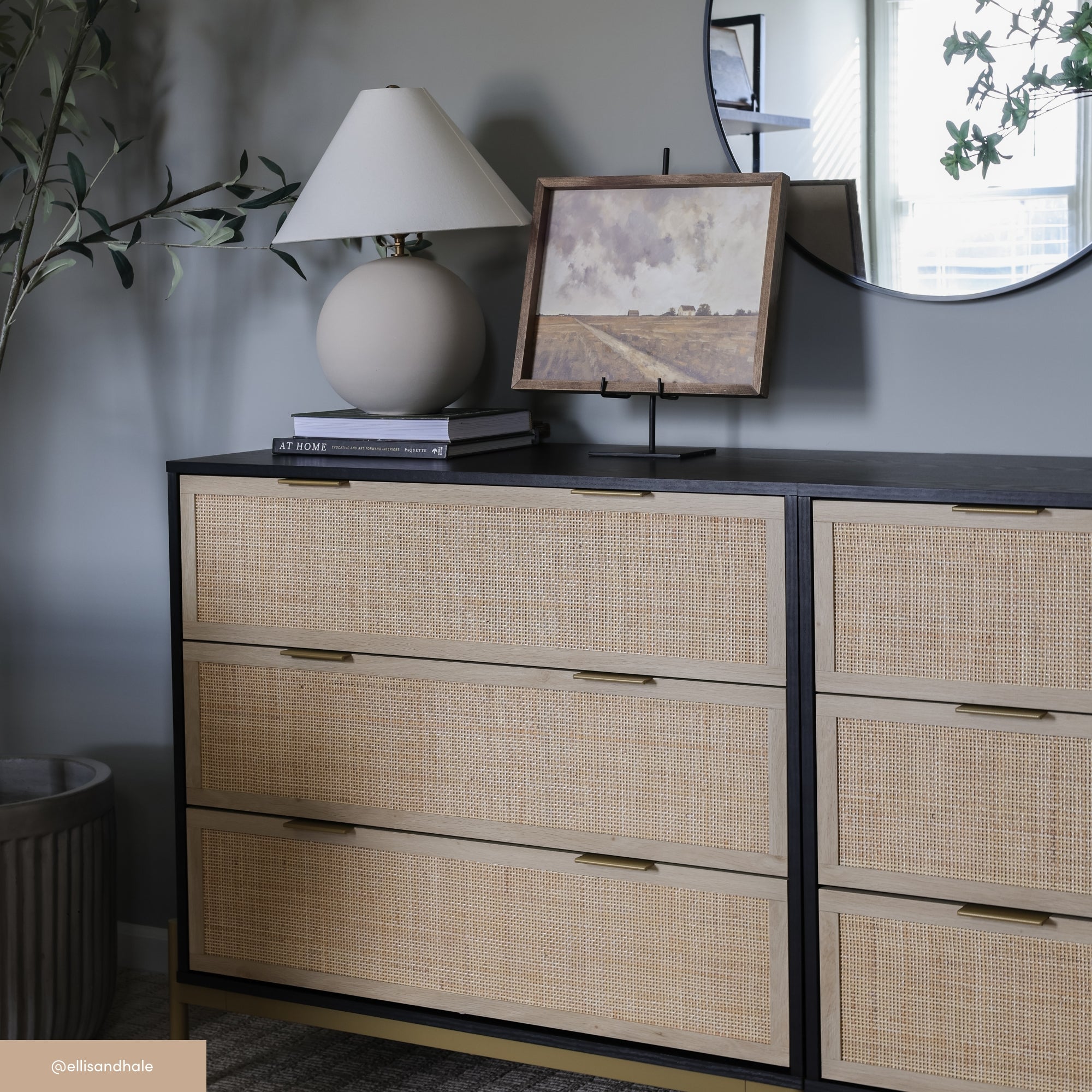 Kova Rattan, Wood & Metal 3-Drawer Dresser Black | Nathan James