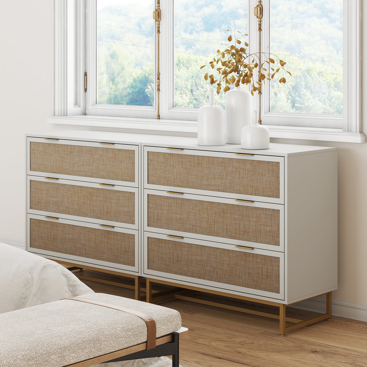 Nathan James Set of 2 Kova Rattan Dresser White