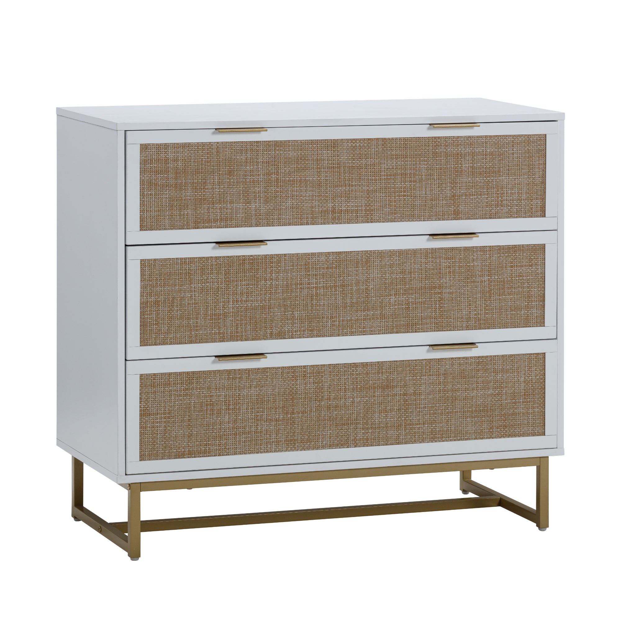 Rattan, Wood & Metal 3-Drawer Dresser