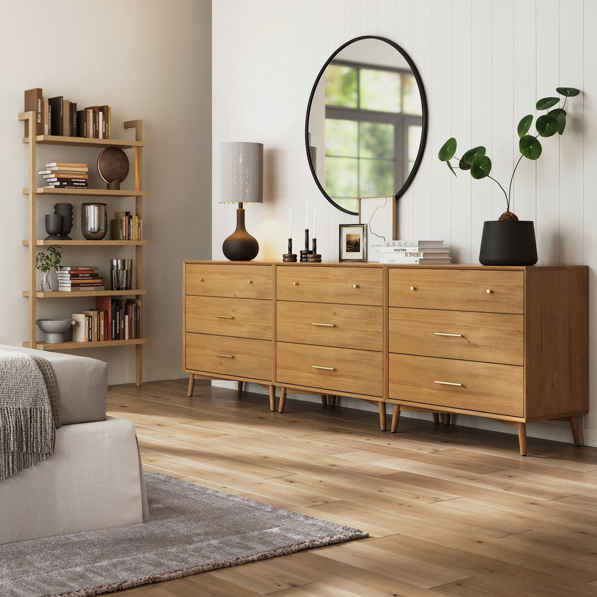 Mid-Century Modern Acacia 3 Drawer Dresser Set of 3 Mid-Century Modern Acacia 3 Drawer Dresser Set of 3