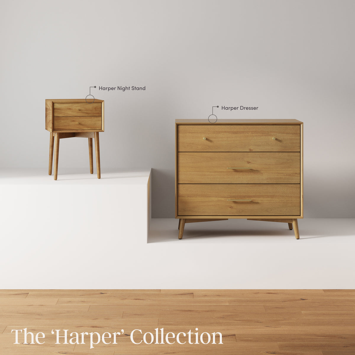 Wood Bedroom Set with 2 Dressers and 2 Nightstands Light Acacia
