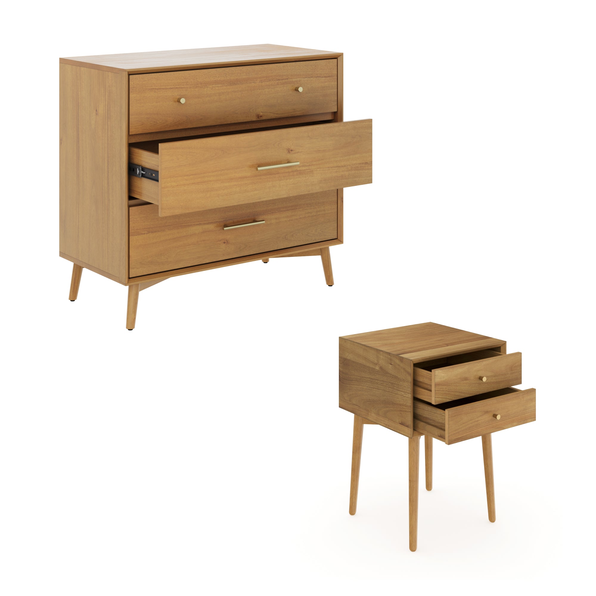 Wood Bedroom Set with Dresser and 2 Nightstands Light Acacia - Thumbnail 5