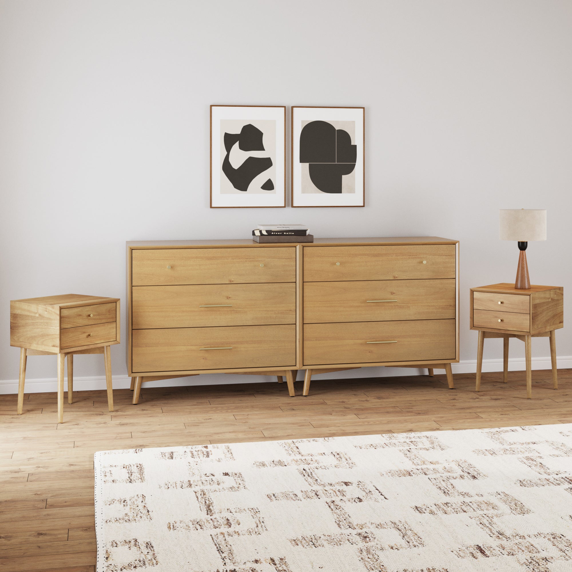 Wood Bedroom Set with Dresser and 2 Nightstands Light Acacia - Thumbnail 2