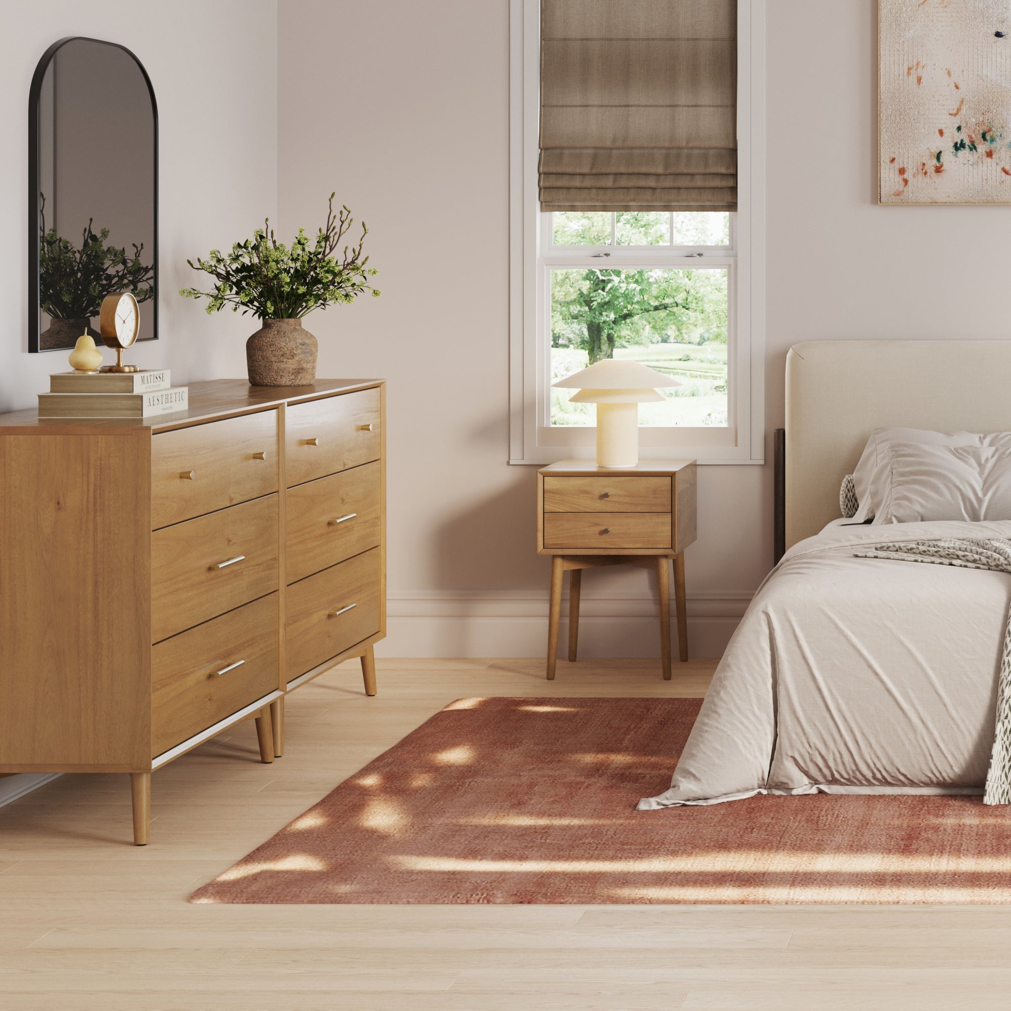 Wood Bedroom Set with Dresser and 2 Nightstands Light Acacia