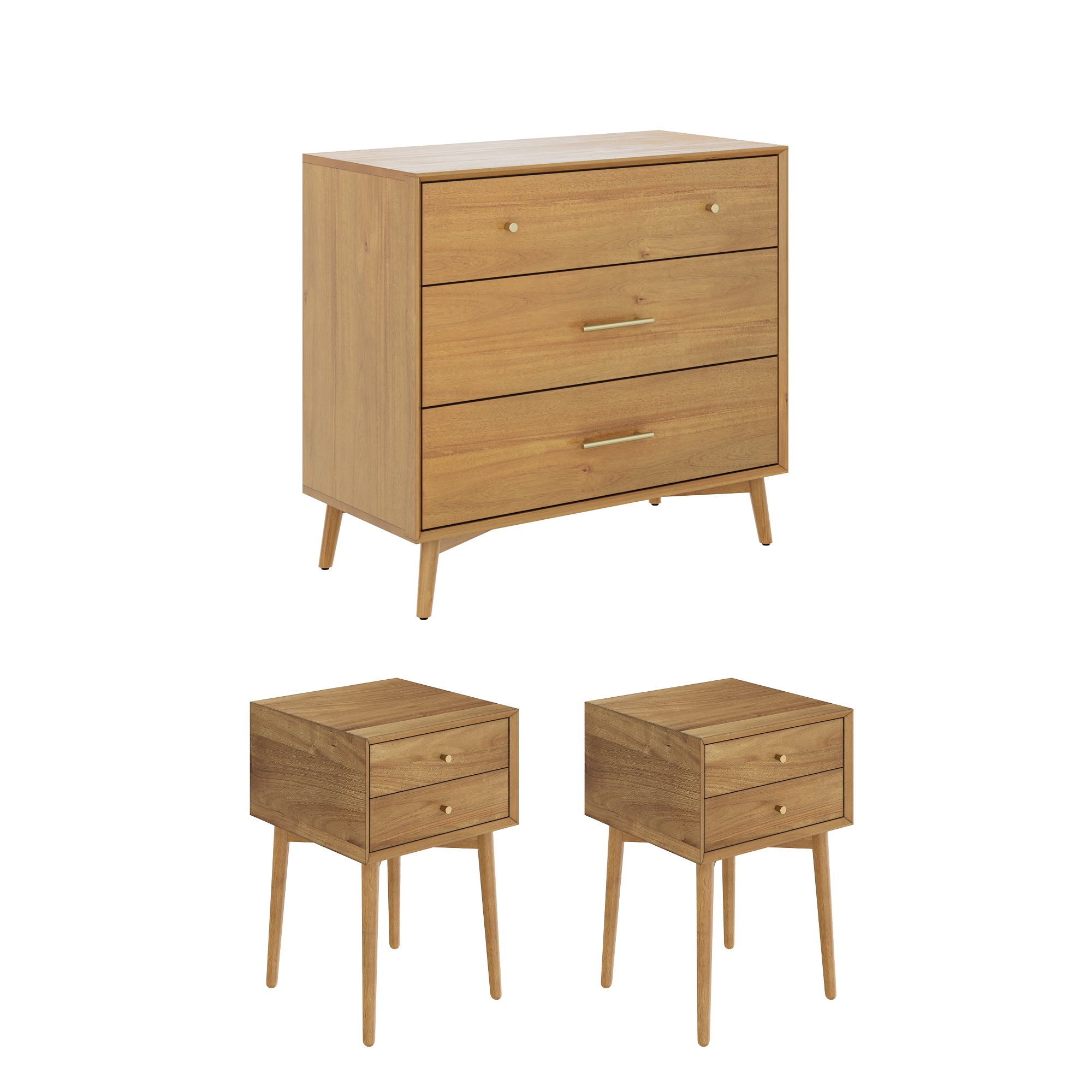 Wood Bedroom Set with Dresser and 2 Nightstands Light Acacia