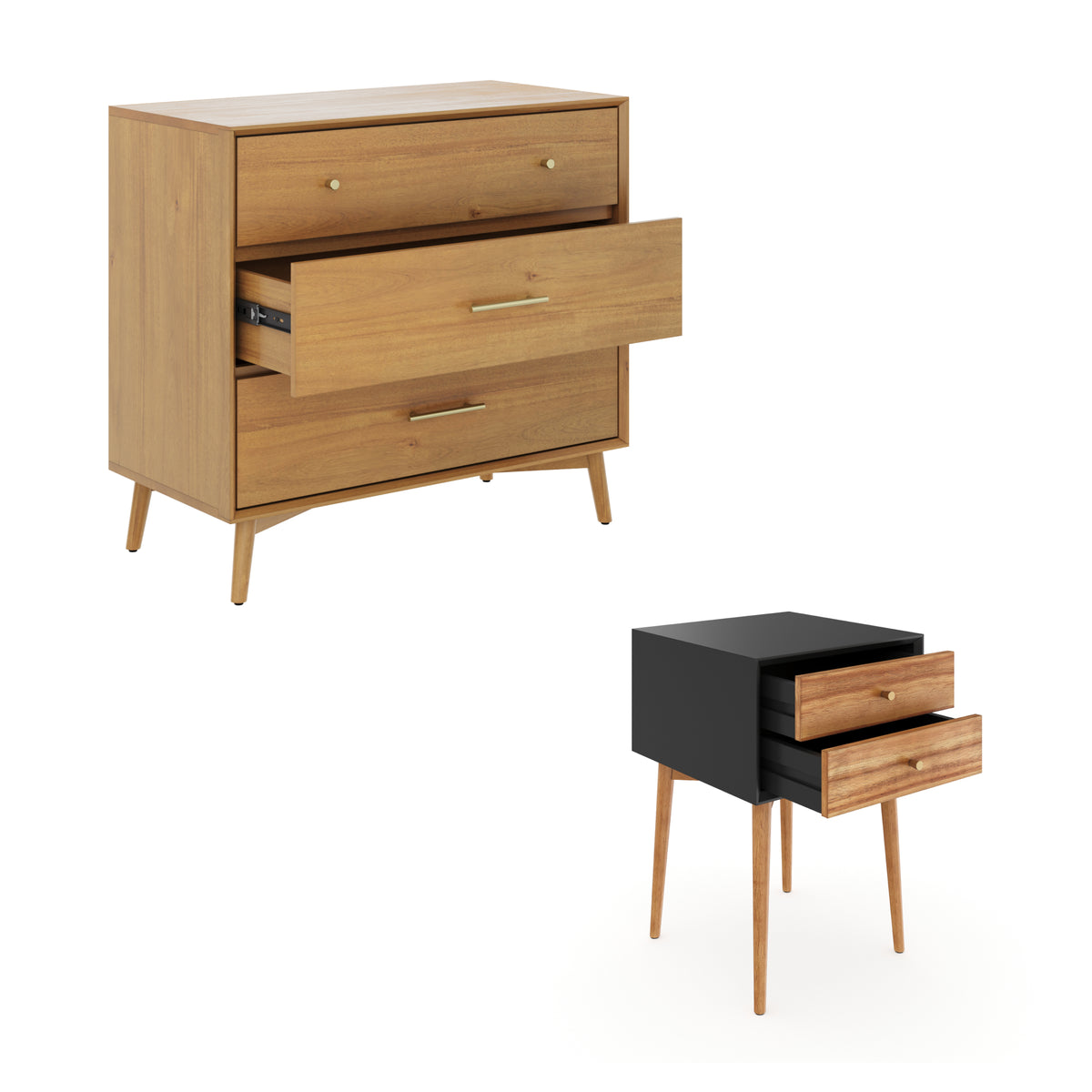 Wooden 2 Dressers and 2 Nightstands Set Light Acacia/Black