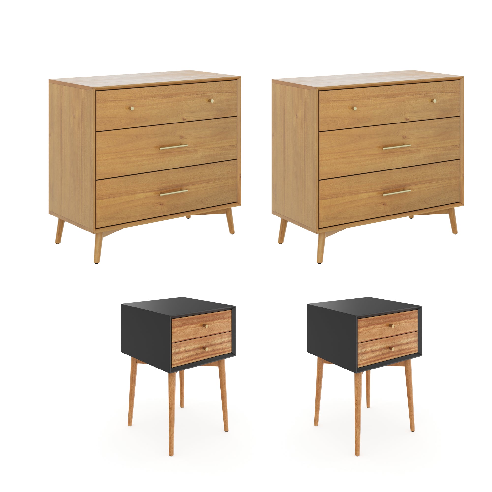 Harper Wood Bedroom Dresser and Nightstands Set - Thumbnail 2