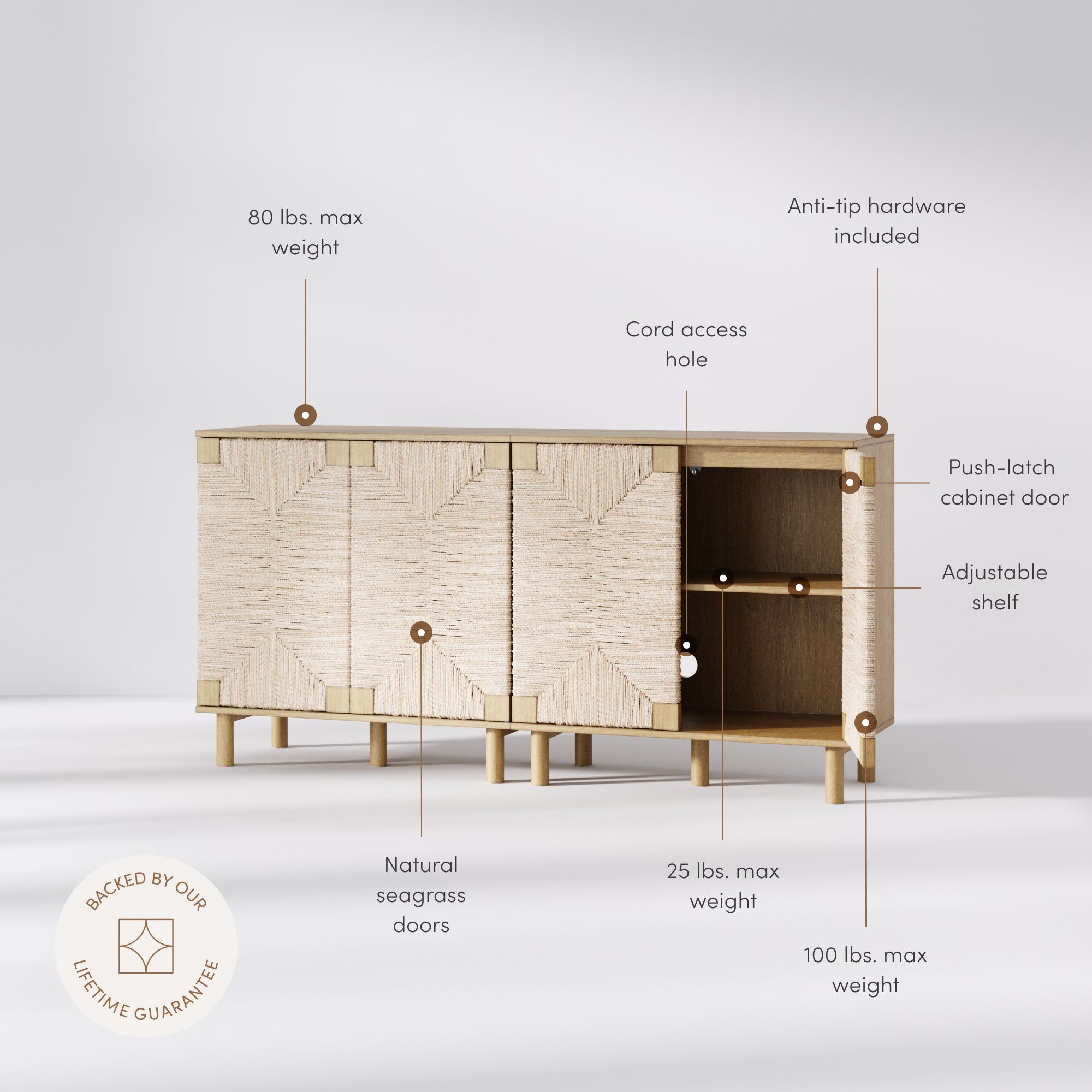 Beacon Credenza Seagrass Brown Set of 2 | Nathan James