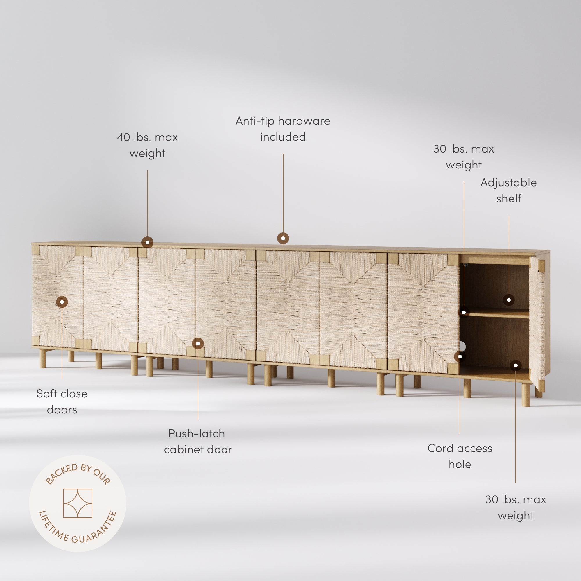 Beacon Credenza Seagrass Brown Set of 4 | Nathan James