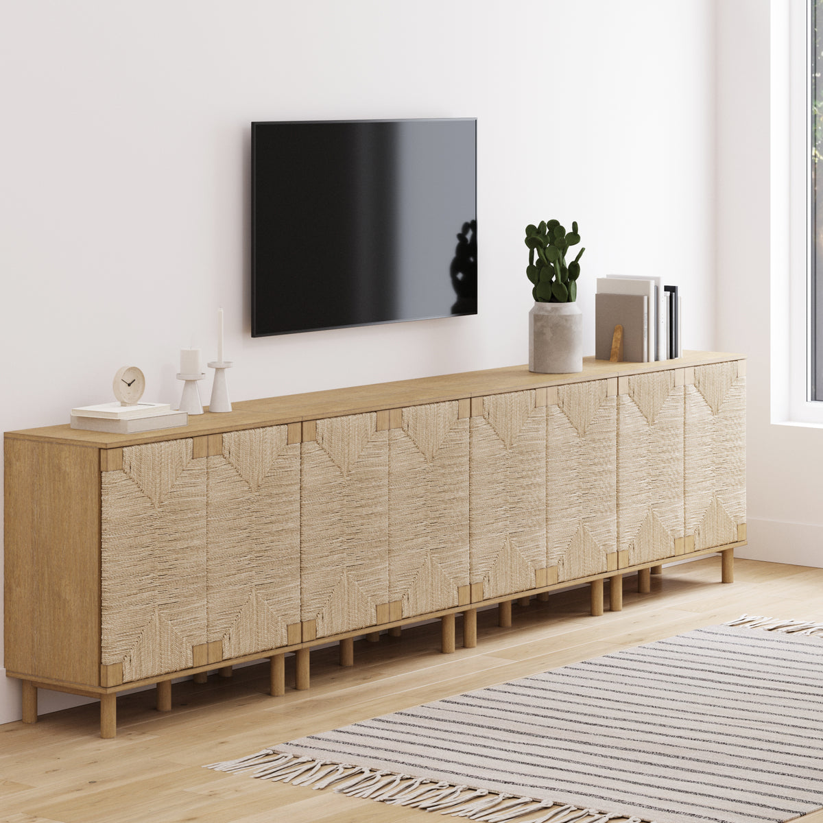 Boho Beacon Wood Seagrass Console | Nathan James