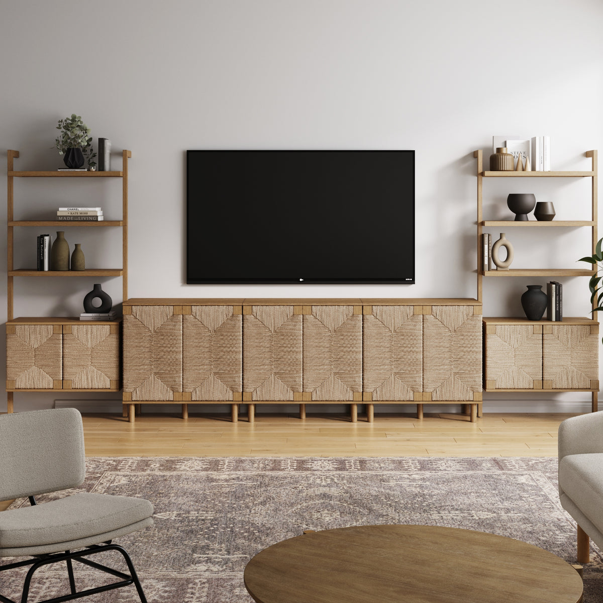 Beacon Entertainment Center Seagrass Light Brown 3-Pc | Nathan James