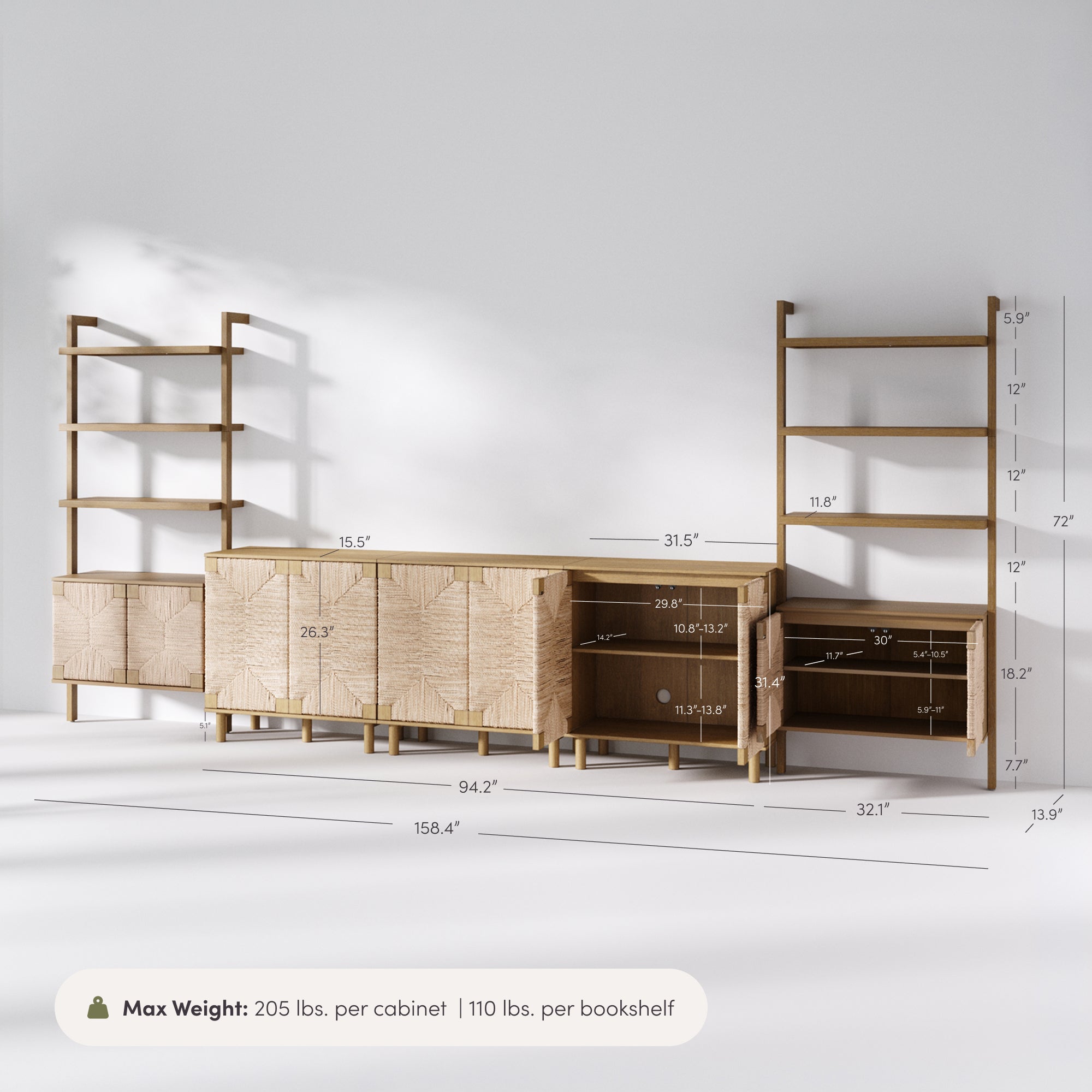 Beacon Entertainment Center Seagrass Light Brown 3 Cabinets | Nathan J