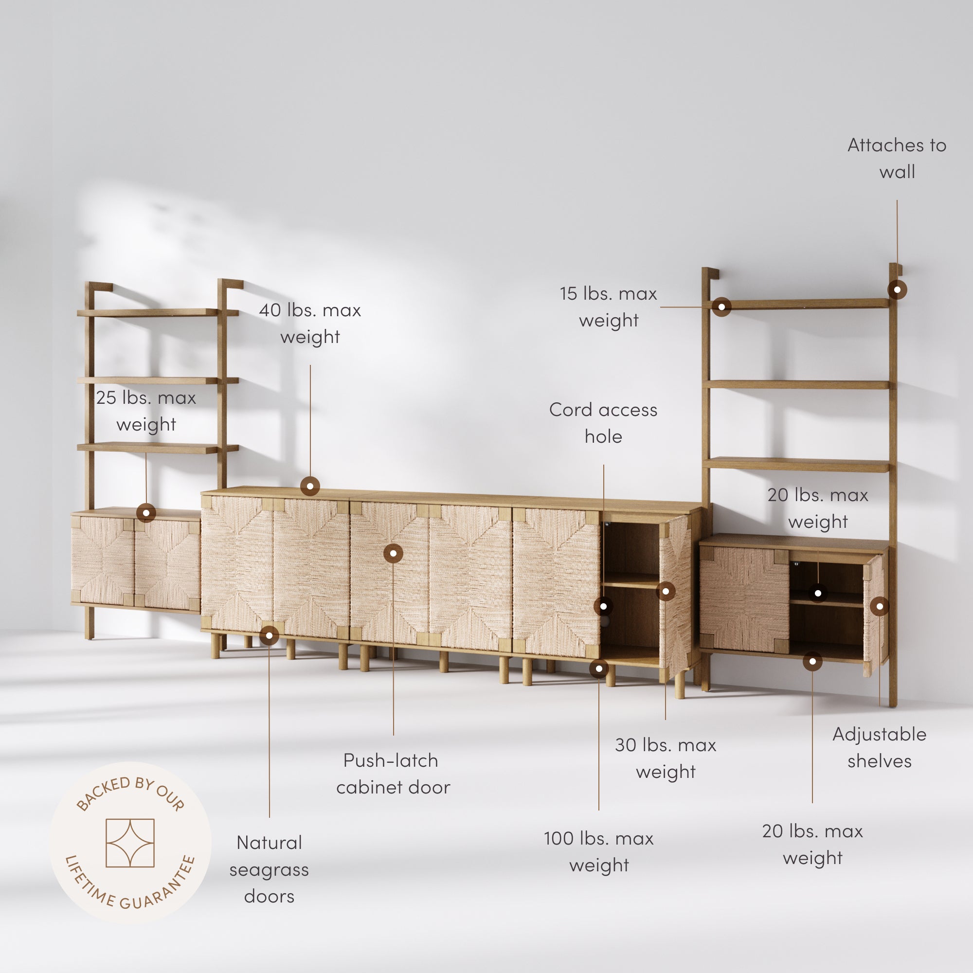 Beacon Entertainment Center Seagrass Light Brown 3 Cabinets | Nathan J