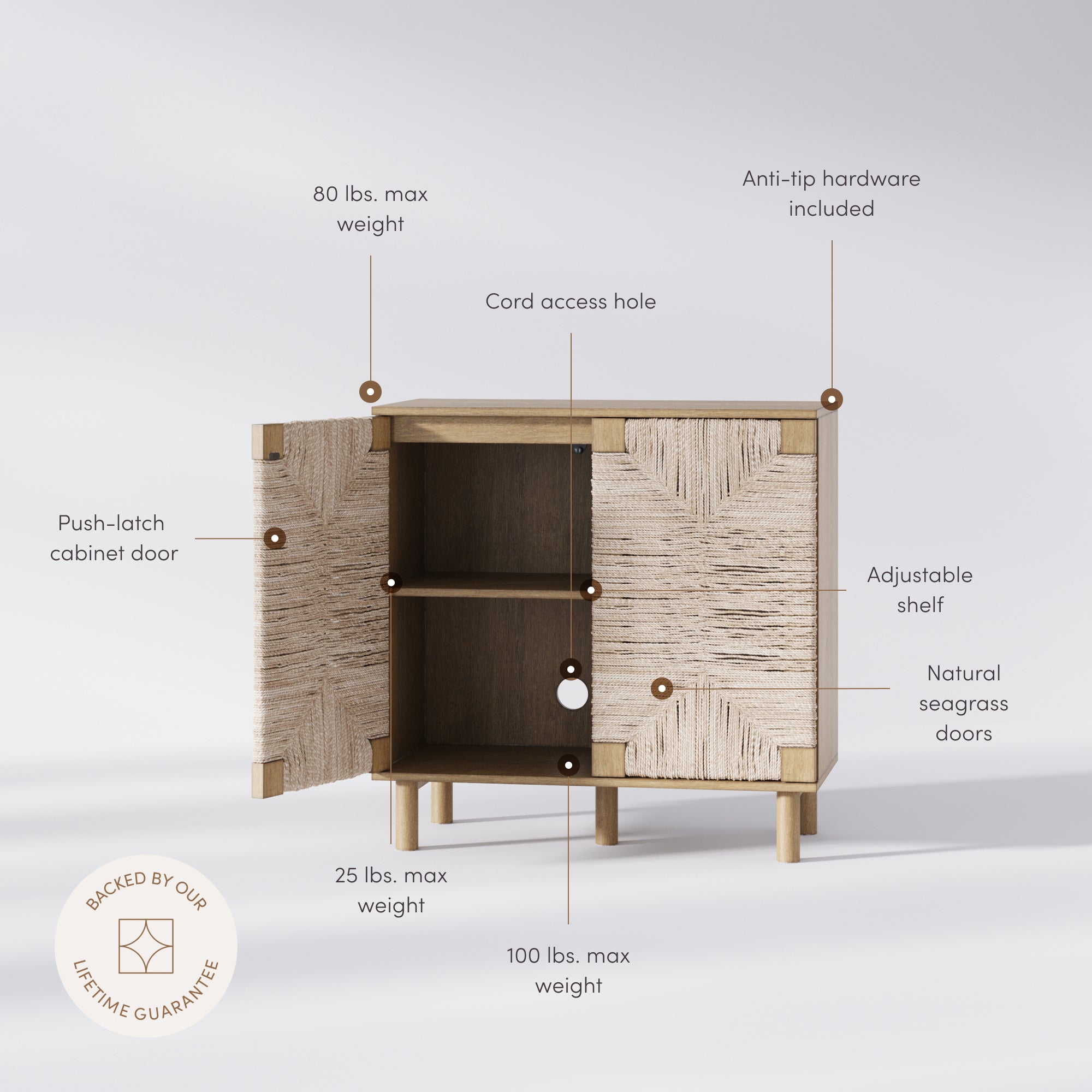 Beacon Wood Cabinet Brown Sideboard & Seagrass Doors | Nathan James