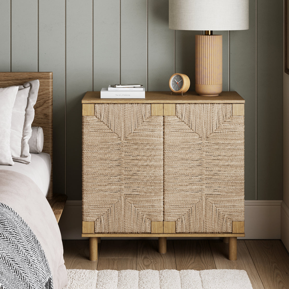 Beacon Wood Cabinet Brown Sideboard & Seagrass Doors | Nathan James