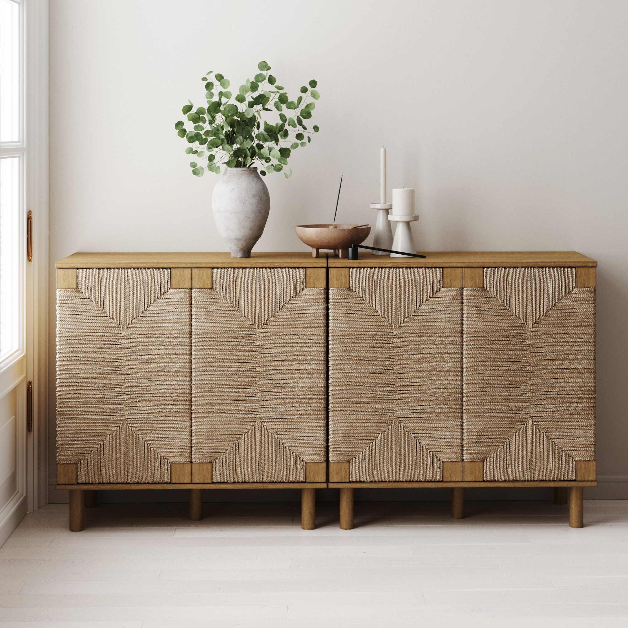 Wood & Seagrass Console Table Brown