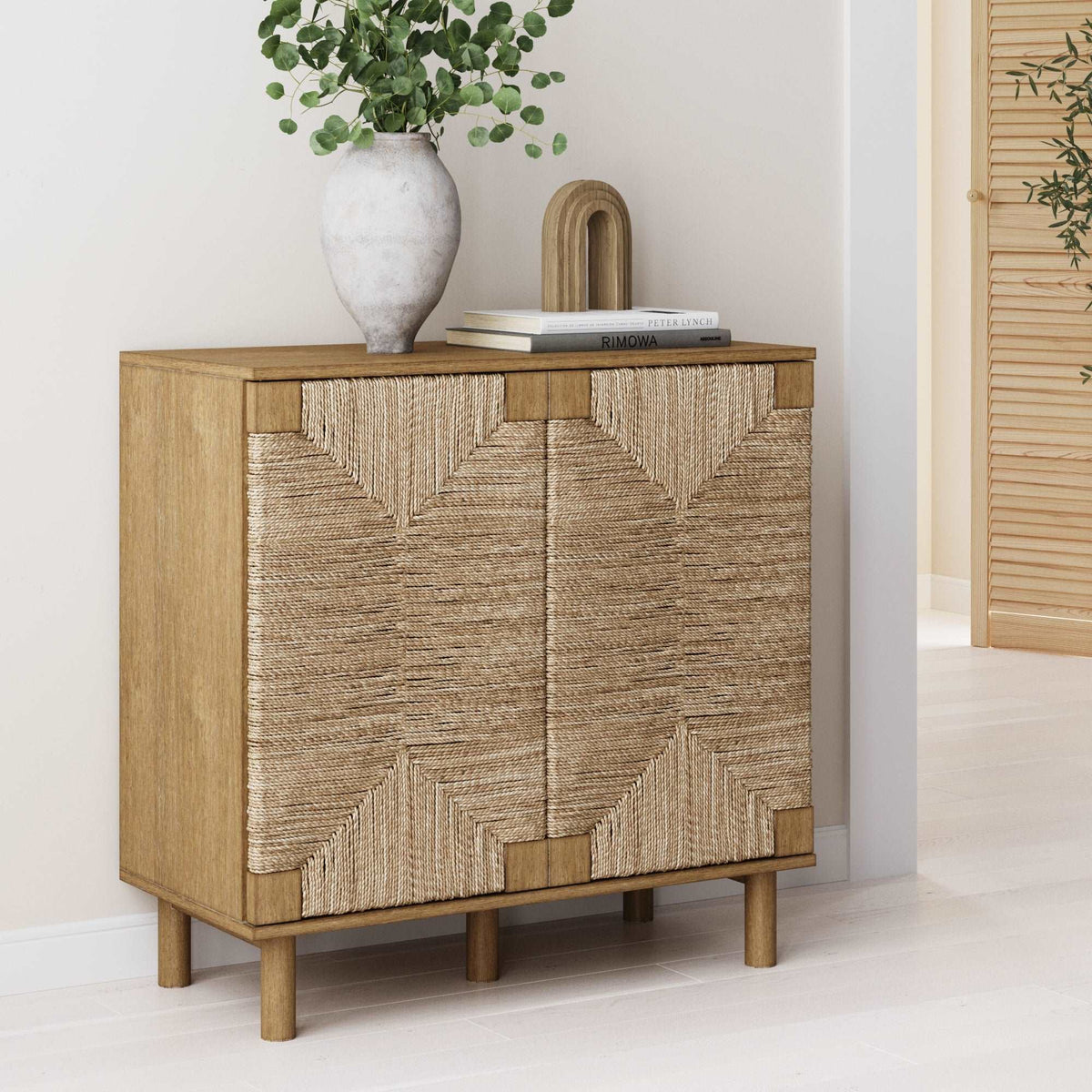 Beacon Wood Cabinet Brown Sideboard & Seagrass Doors | Nathan James