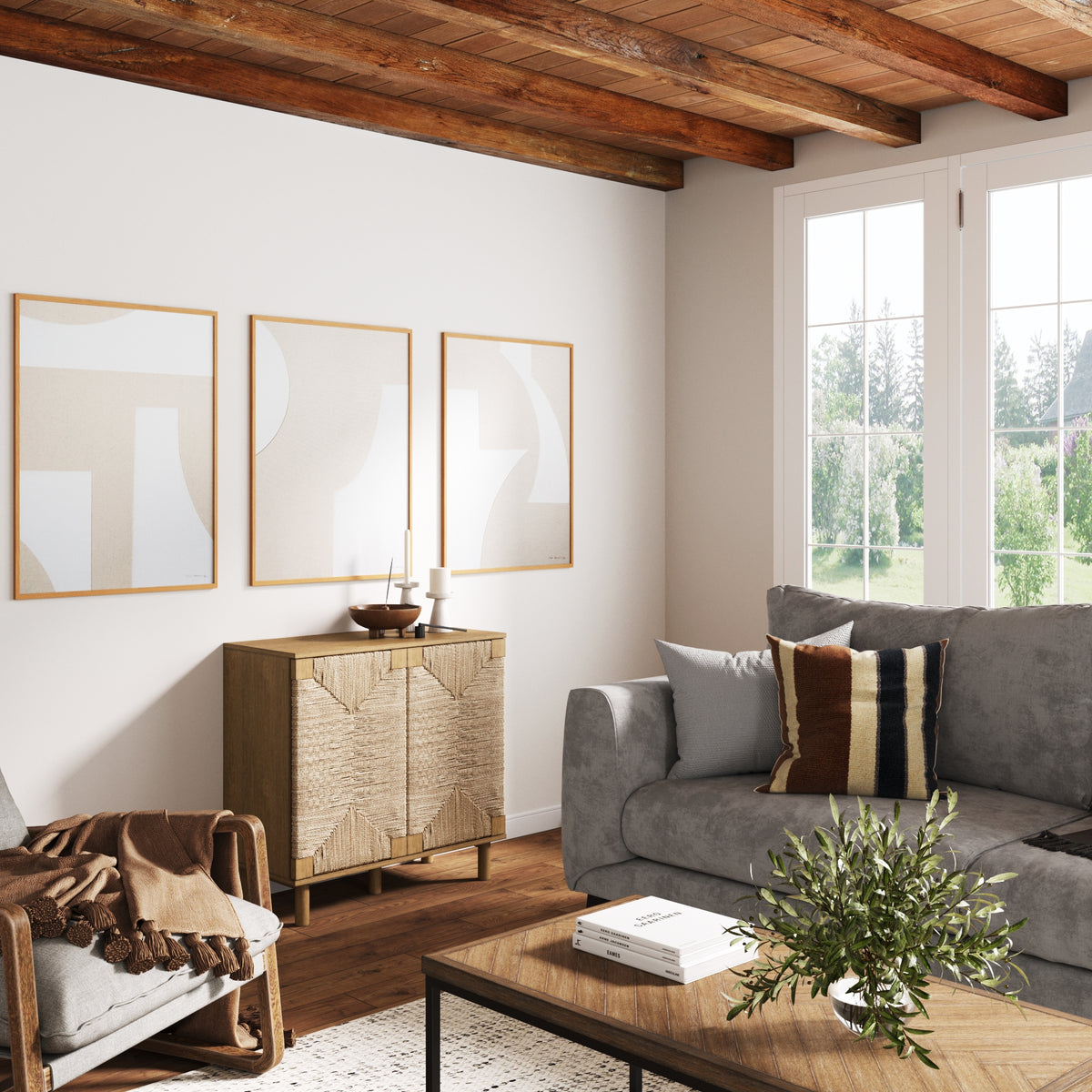 Beacon Wood Cabinet Brown Sideboard & Seagrass Doors | Nathan James