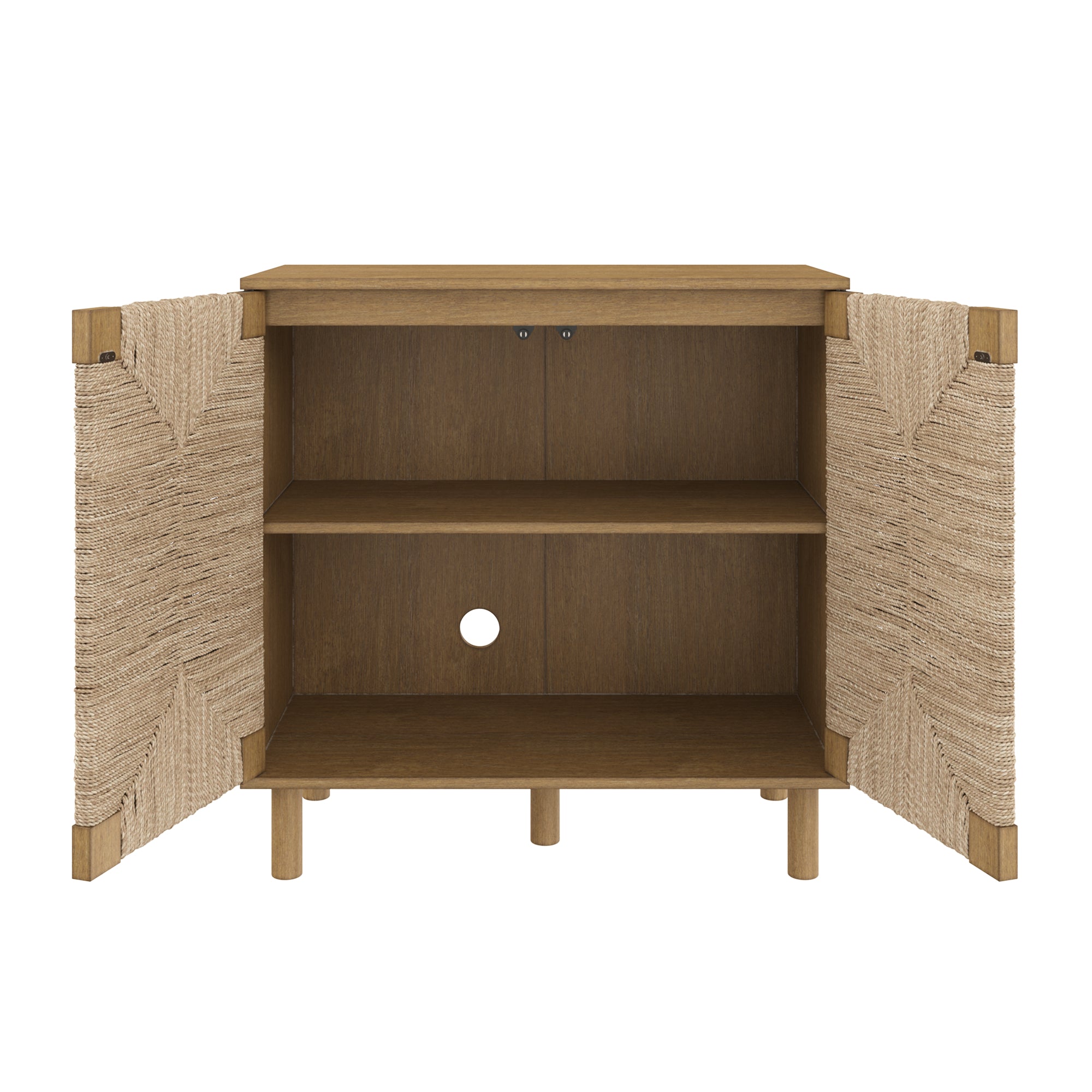 Large Seagrass TV Console Credenza Brown (Set of 4) - Thumbnail 2