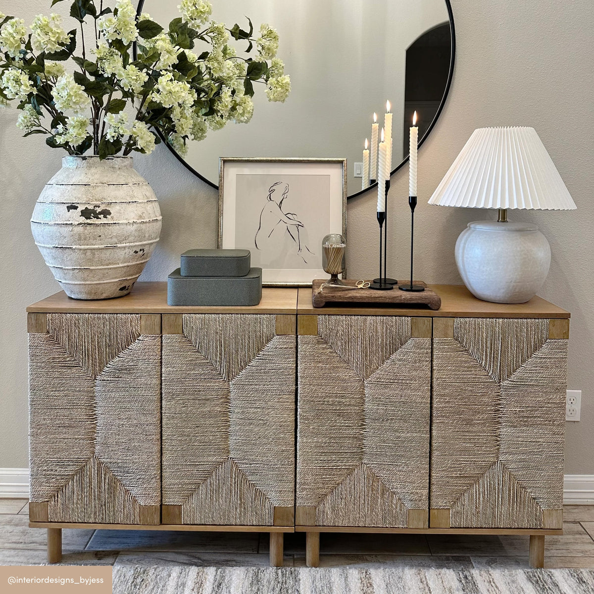 Beacon Wood Cabinet Brown Sideboard & Seagrass Doors | Nathan James