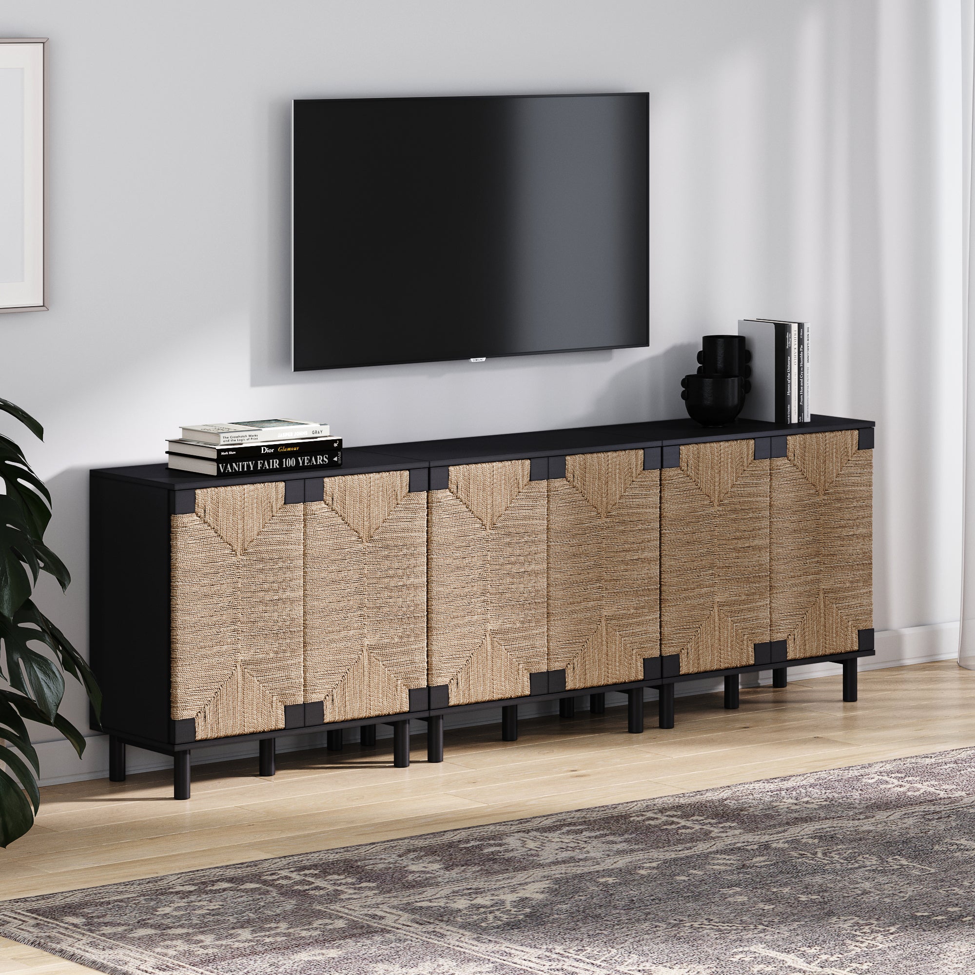 Wood & Seagrass TV Cabinet Black