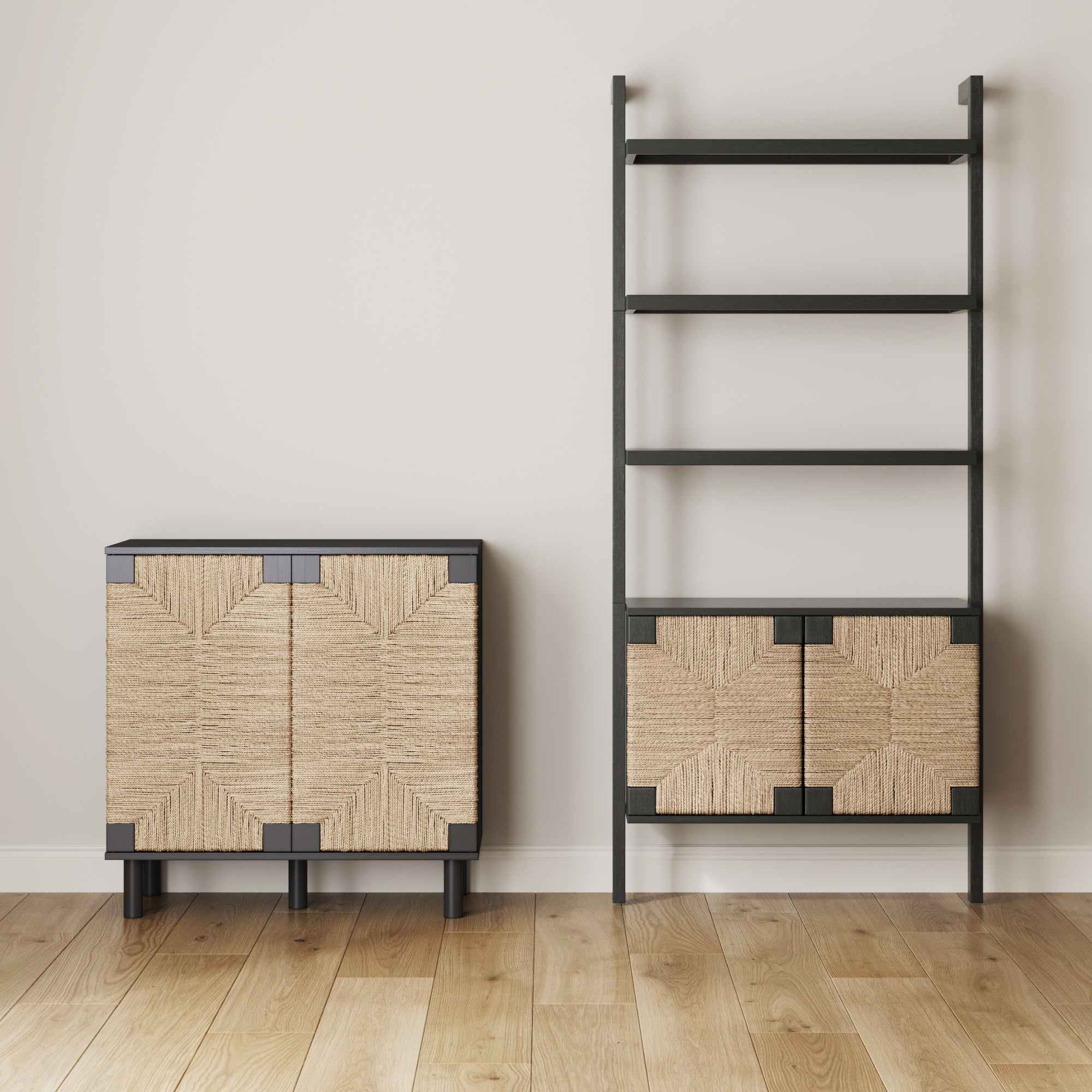 Beacon Wood Cabinet Black Sideboard with Seagrass Doors | Nathan James