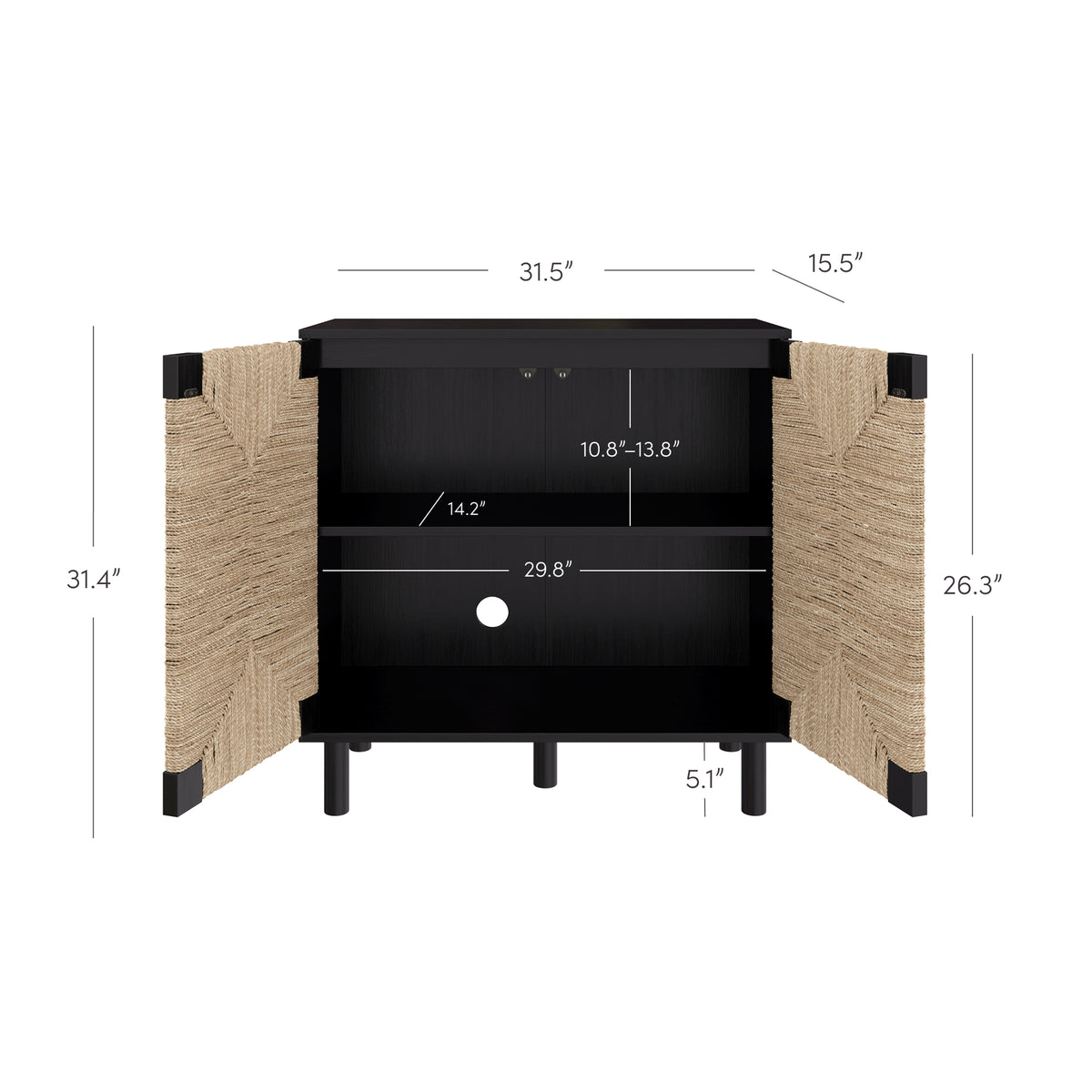 Beacon Wood Cabinet Black Sideboard with Seagrass Doors | Nathan James