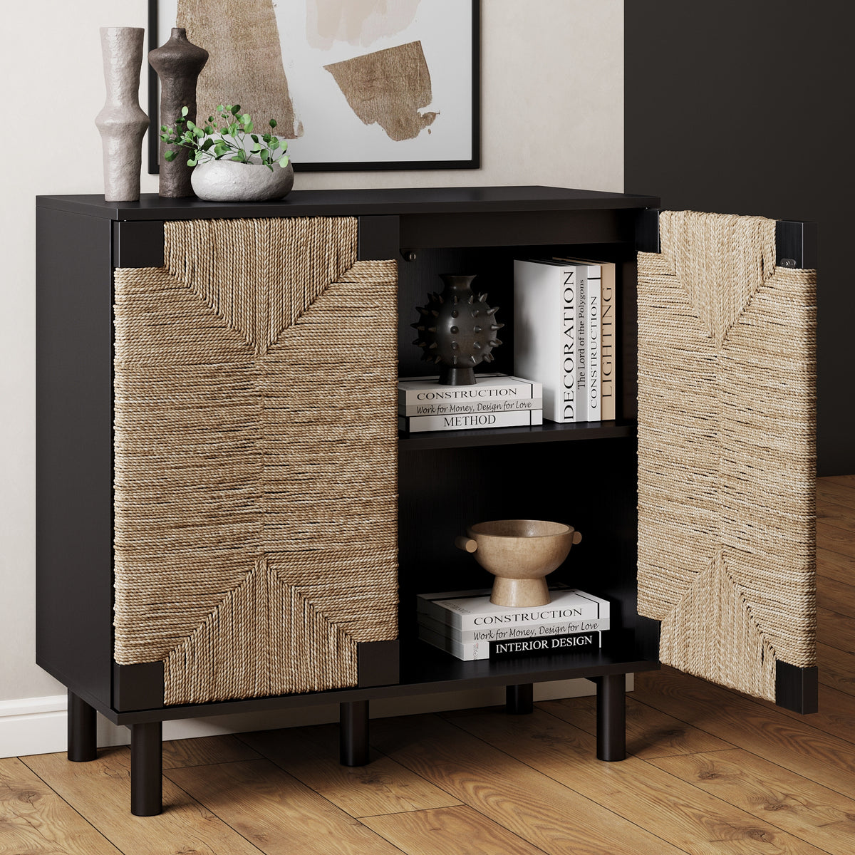 Beacon Wood Cabinet Sideboard with Seagrass Doors | Nathan James