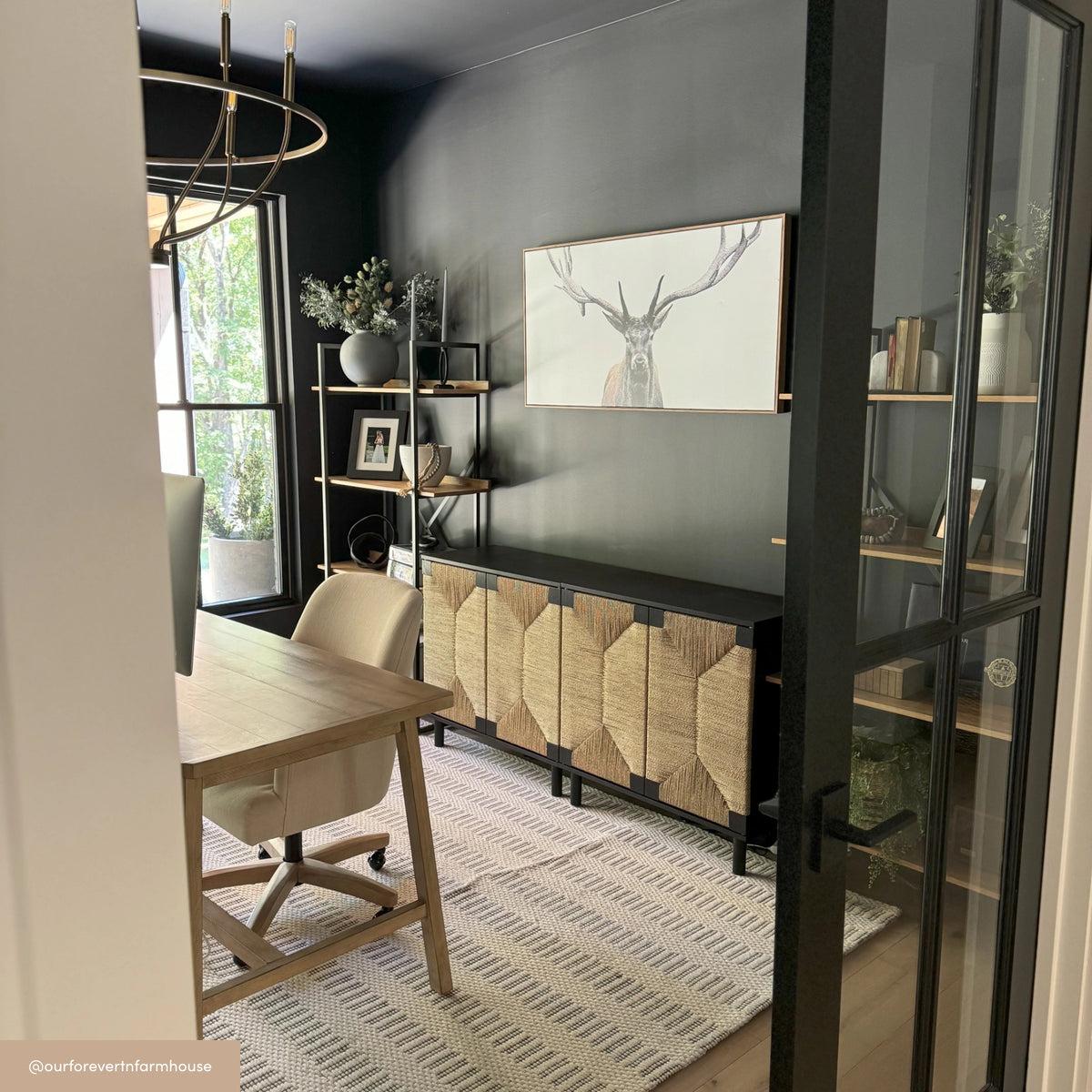 Beacon Wood Cabinet Black Sideboard with Seagrass Doors | Nathan James