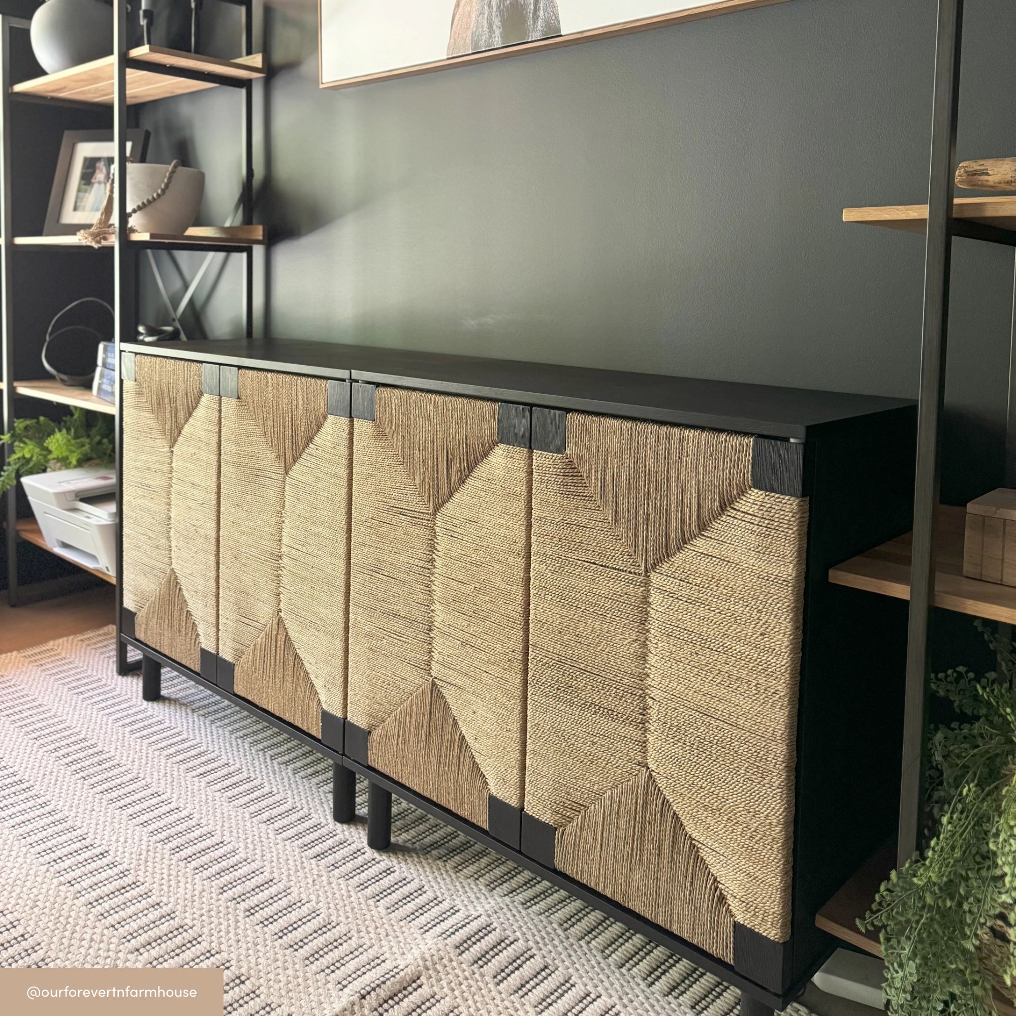Beacon Wood Cabinet Black Sideboard with Seagrass Doors | Nathan James