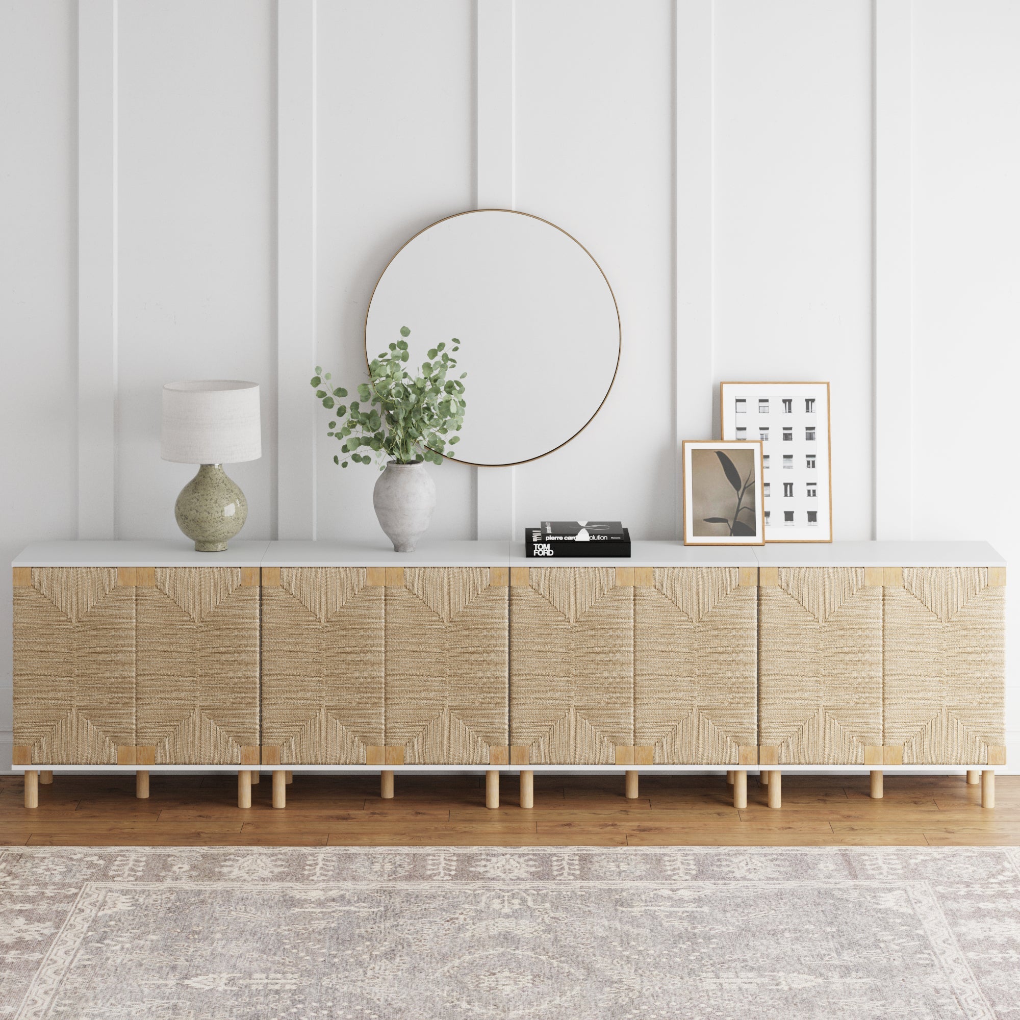 Wood & Seagrass Large Console White