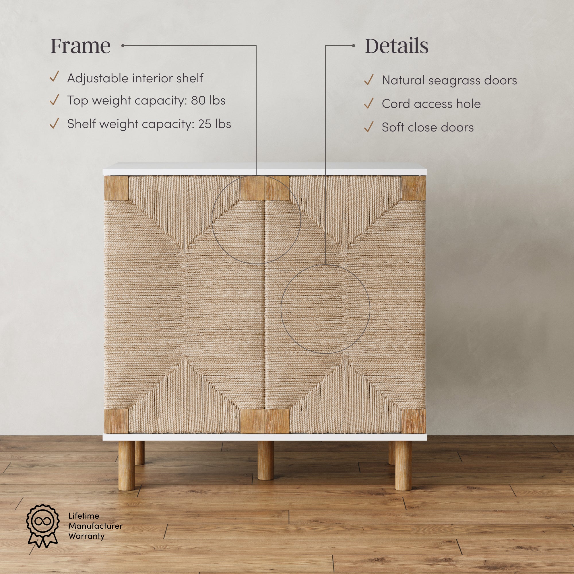 Wood & Seagrass Storage Cabinet White Set of 2 | Nathan James