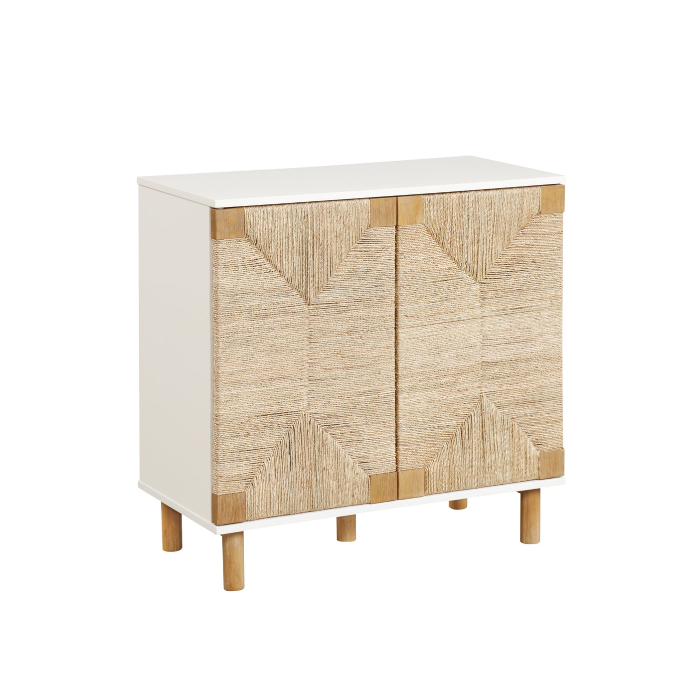 Wood & Seagrass Storage Cabinet White