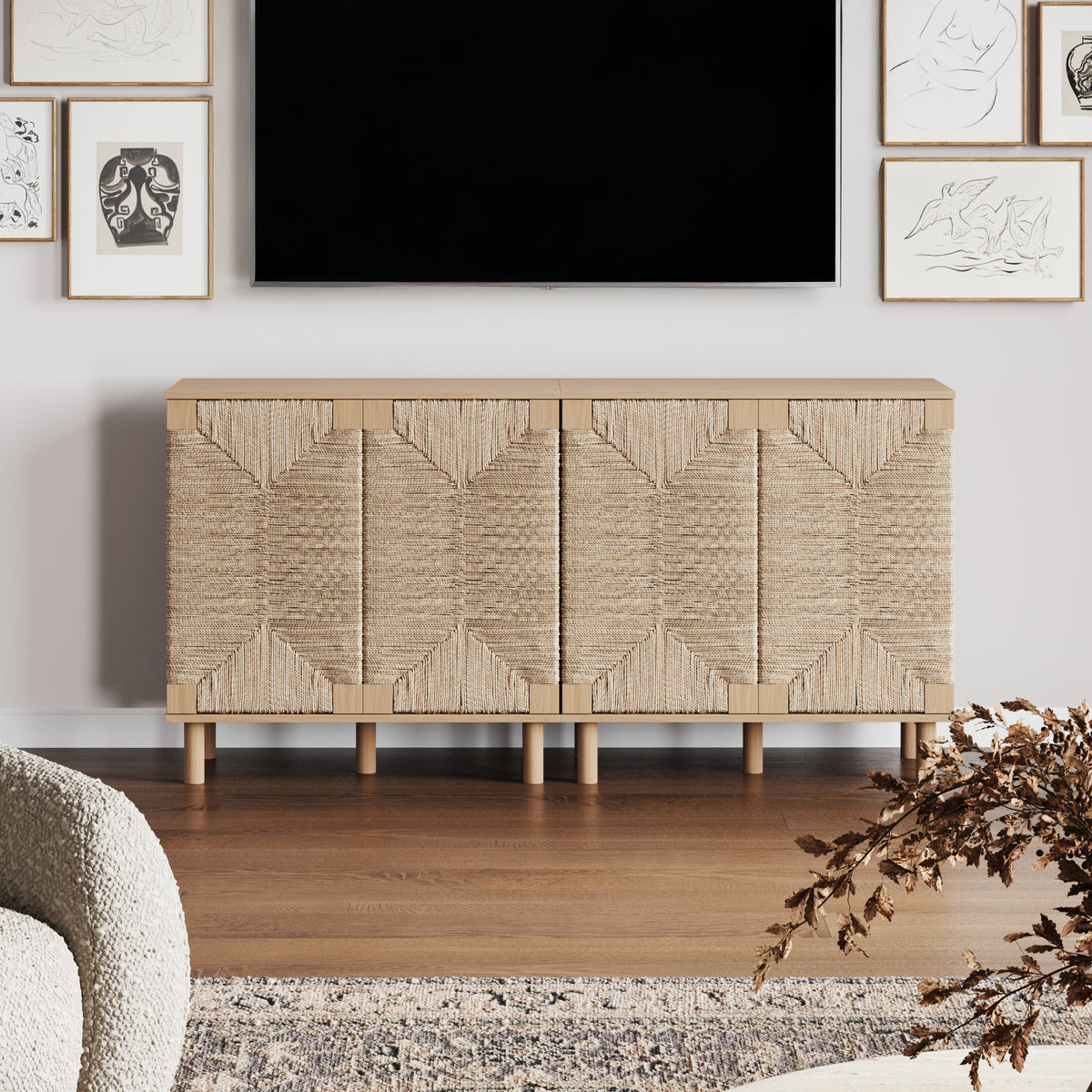Beacon Wood & Seagrass Storage Cabinet Raw Oak | Nathan James