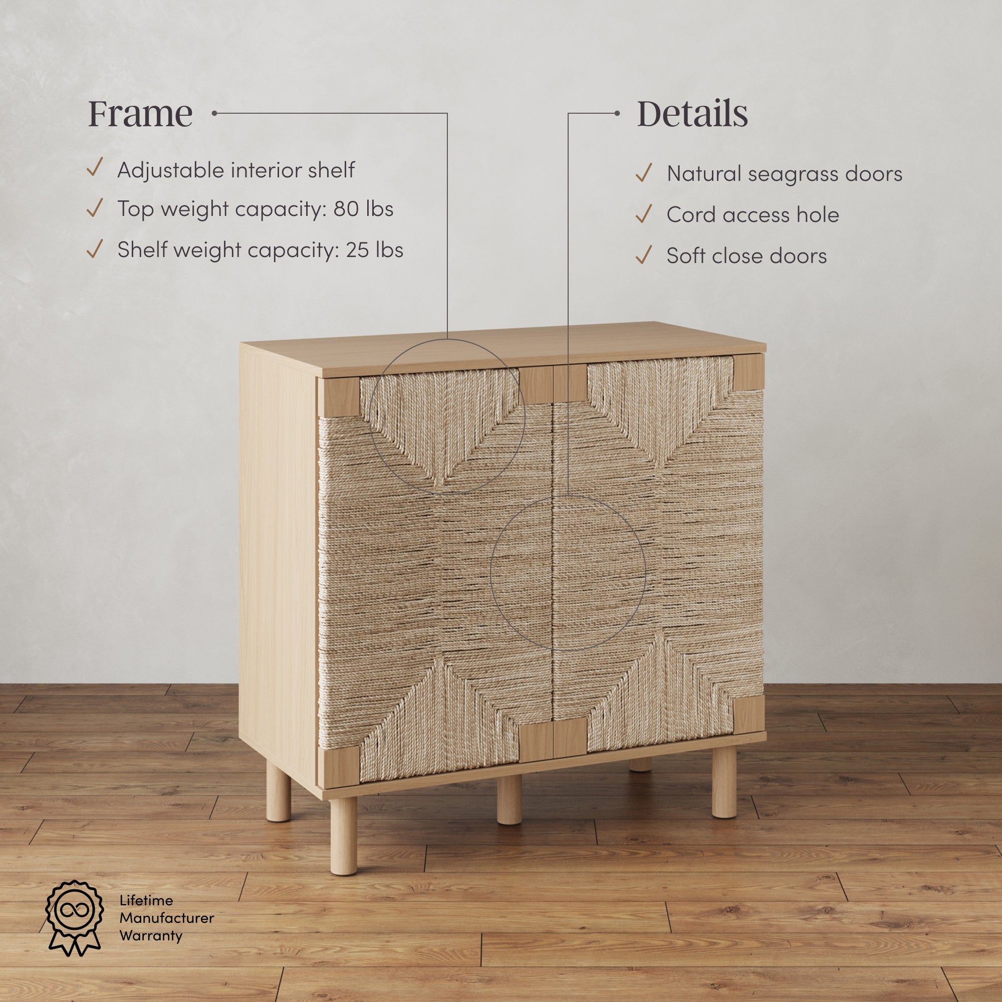 Beacon Credenza Seagrass Raw Oak Set of 3 | Nathan James