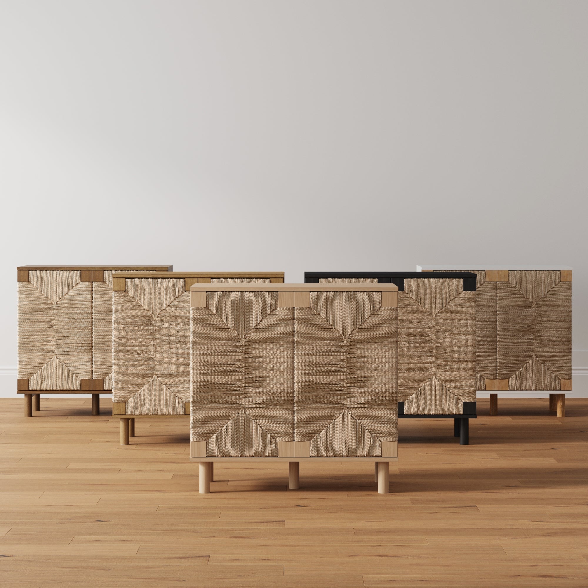 Beacon TV Console Wood Seagrass Doors Light Brown | Nathan James