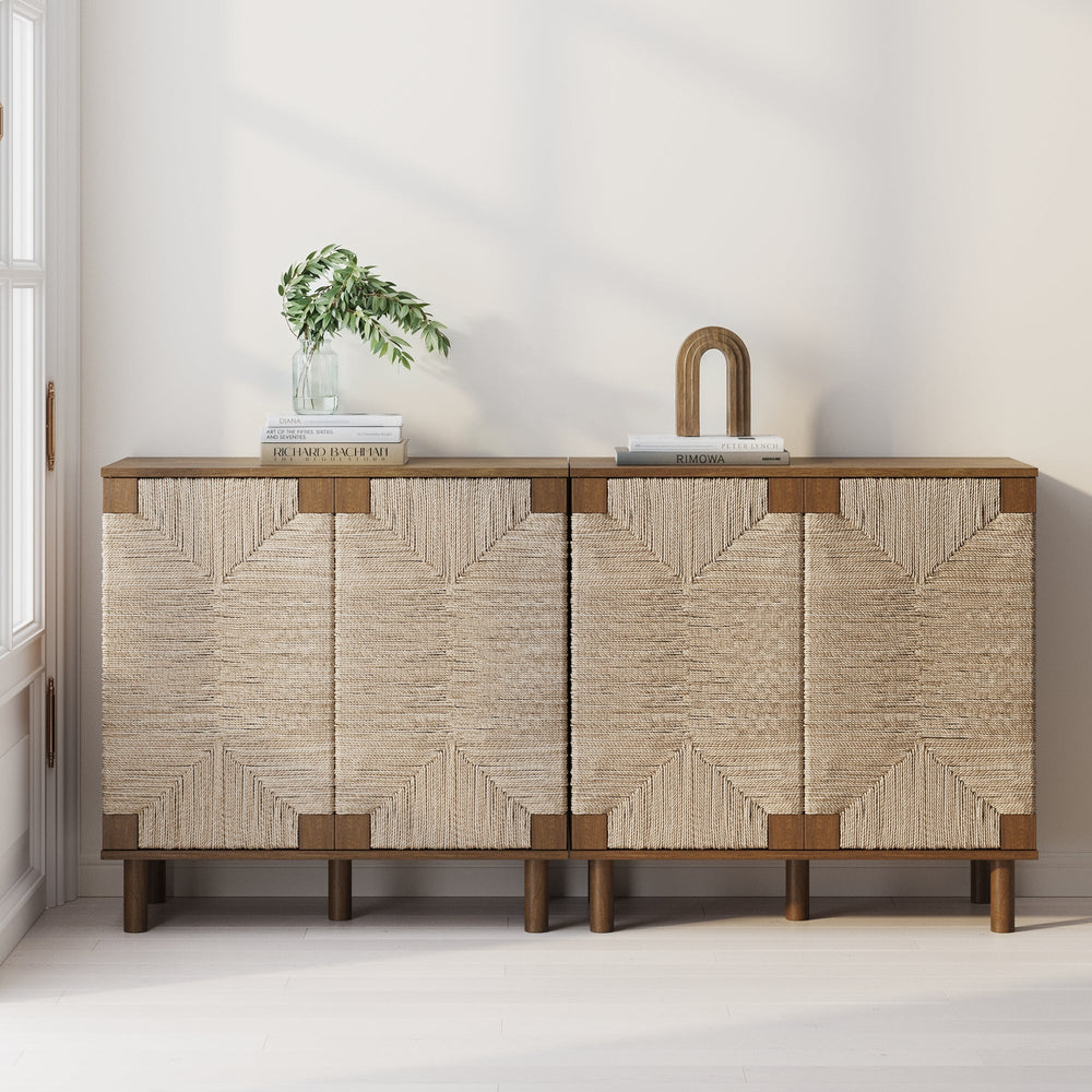 Beacon Seagrass TV Console Credenza Dark Brown Set of 2 | Nathan James