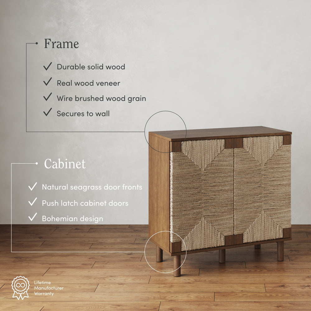 Beacon Wood & Seagrass Storage Cabinet Dark Brown | Nathan James